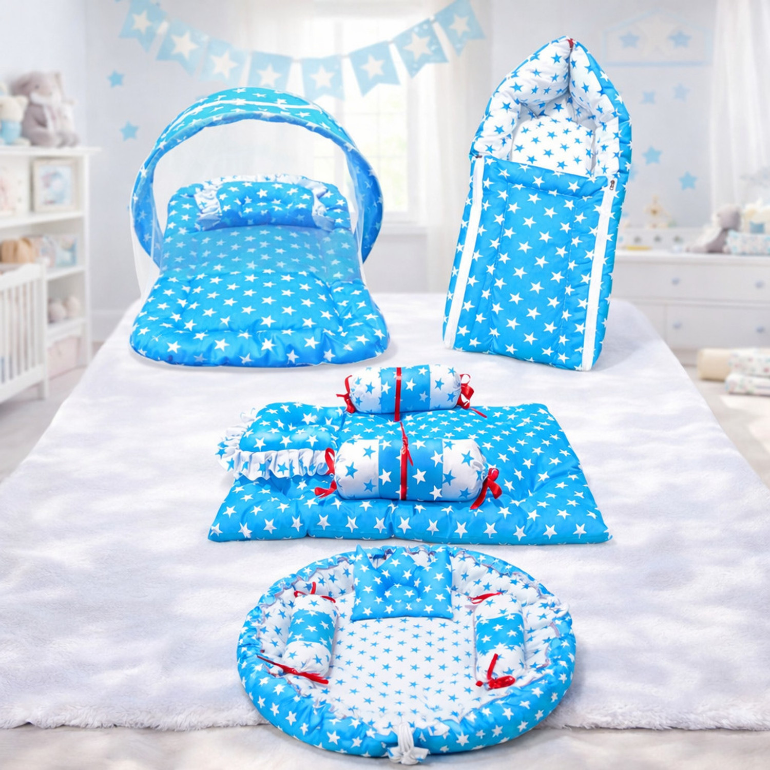 Image of MOM & SON Cotton Baby Bed Sized Bedding Set