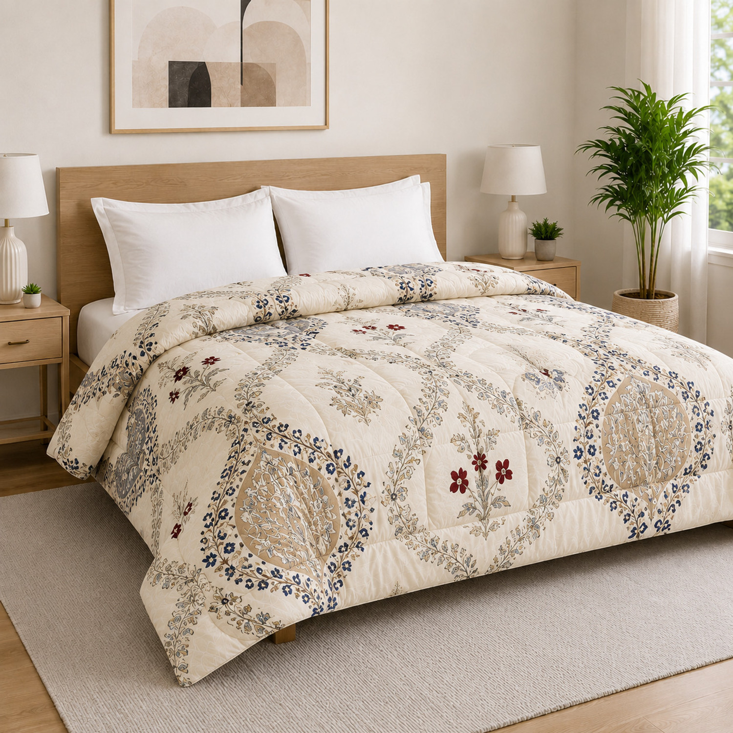 Image of Spire@Home Printed Double Comforter for AC Room (Cotton, Cream Diamond)