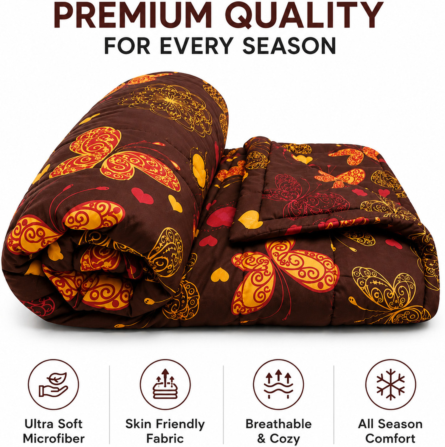 Image of Spire@Home Printed Double Comforter for AC Room (Cotton, Brown Butterfly)