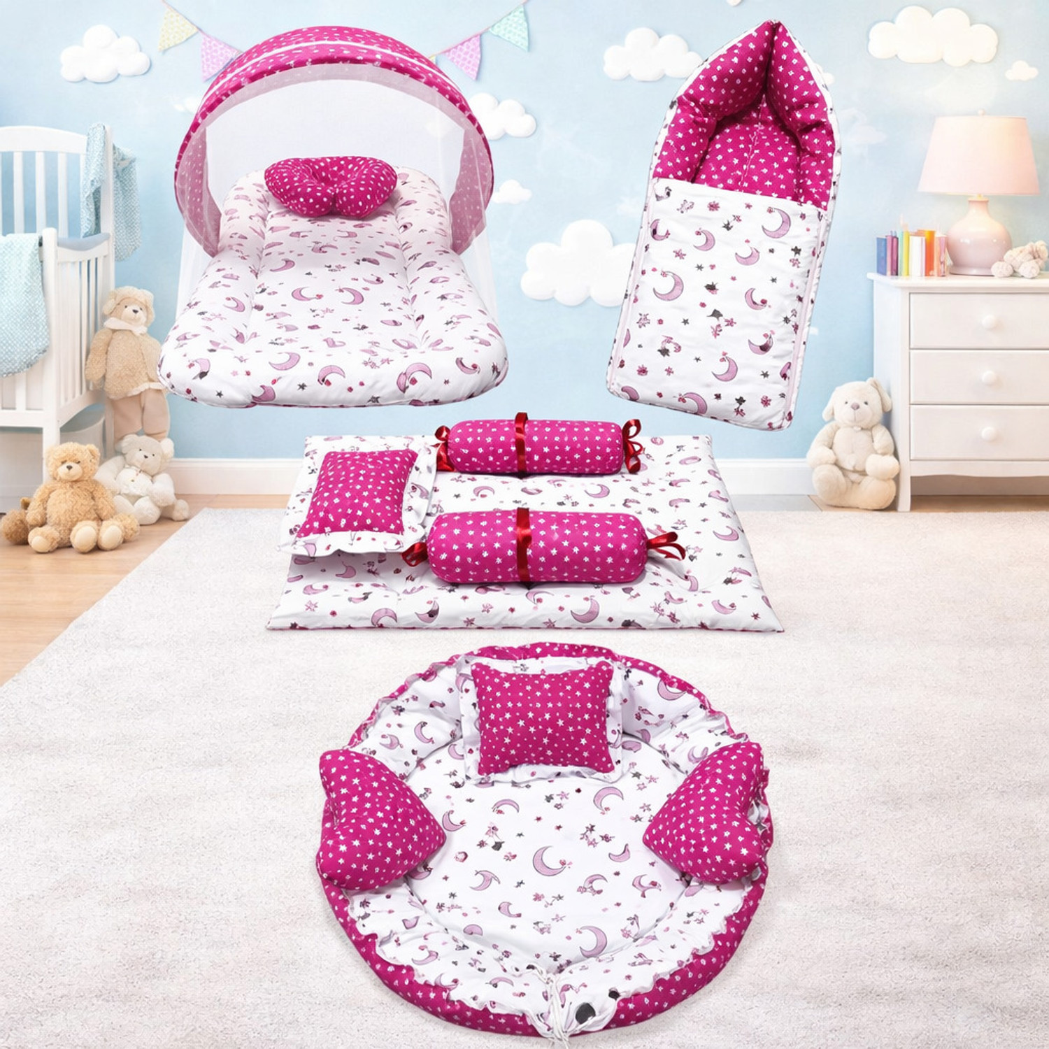 Image of MOM & SON Cotton Baby Bed Sized Bedding Set