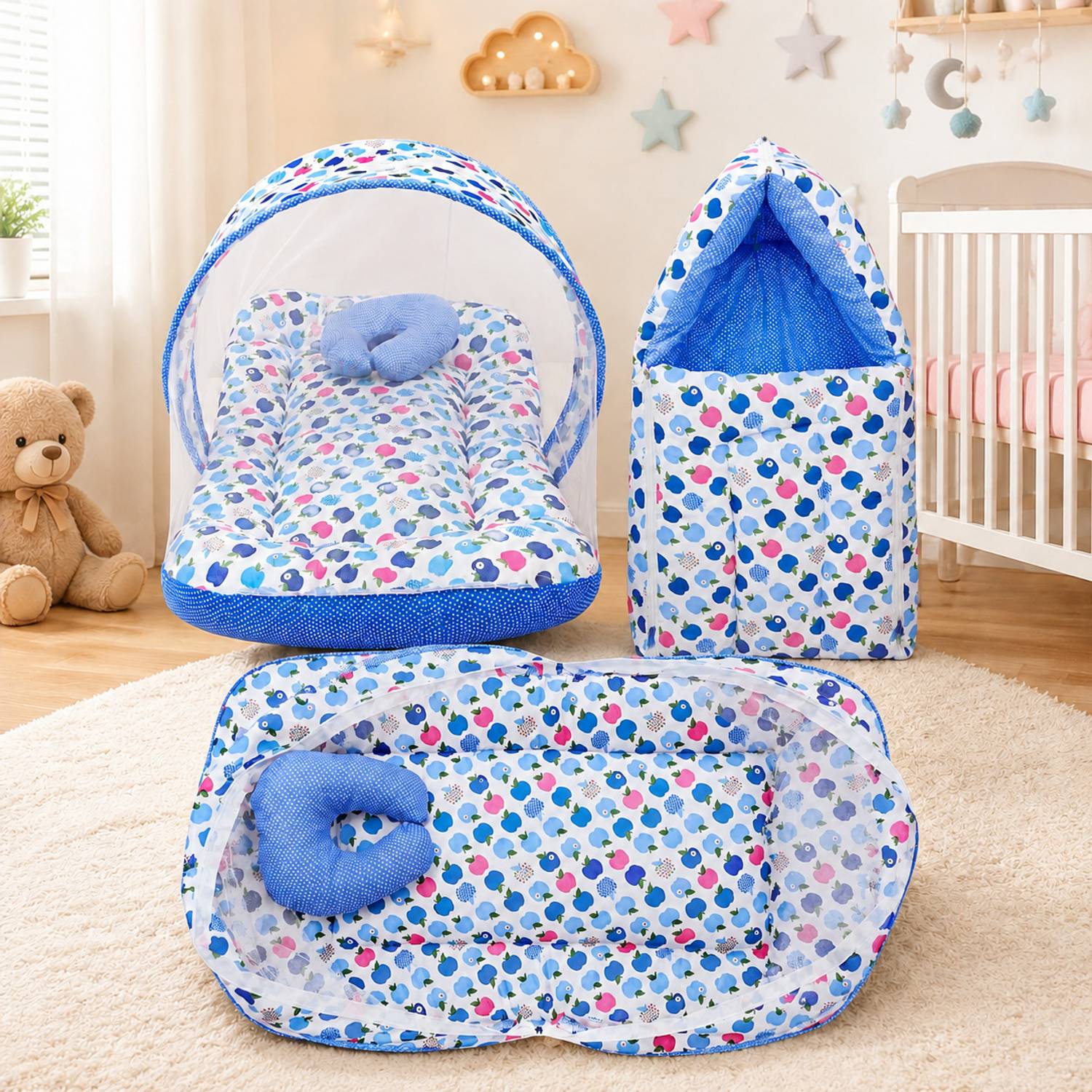 Miss & Chief Polycotton Baby Bed Sized Bedding Set (Blue, 1 Baby ...mo