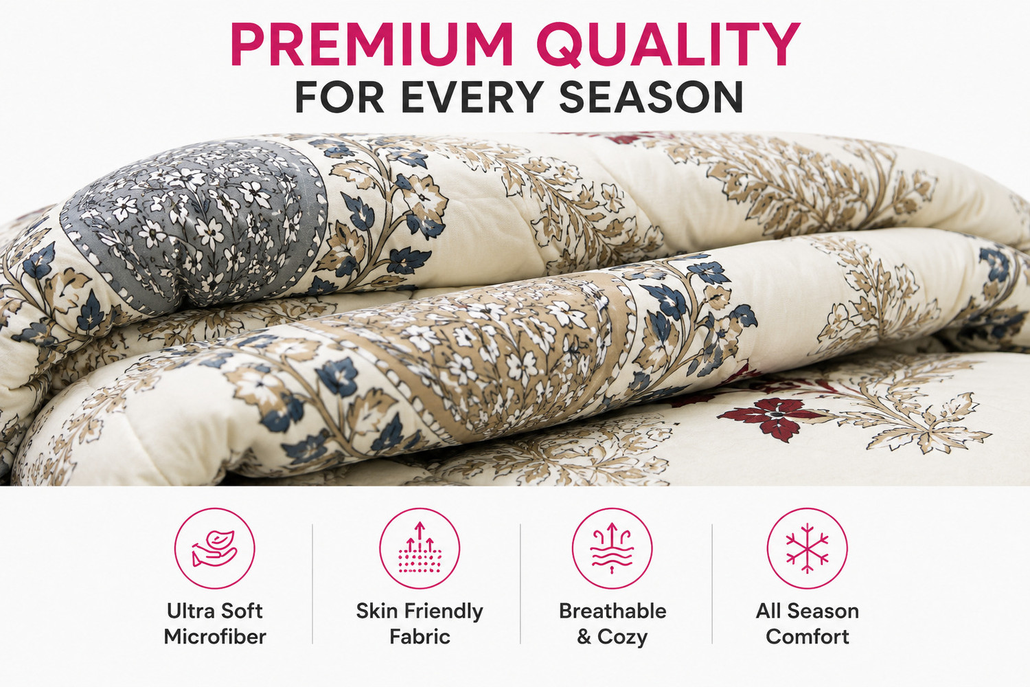 Image of Spire@Home Printed Double Comforter for AC Room (Cotton, Cream Diamond)
