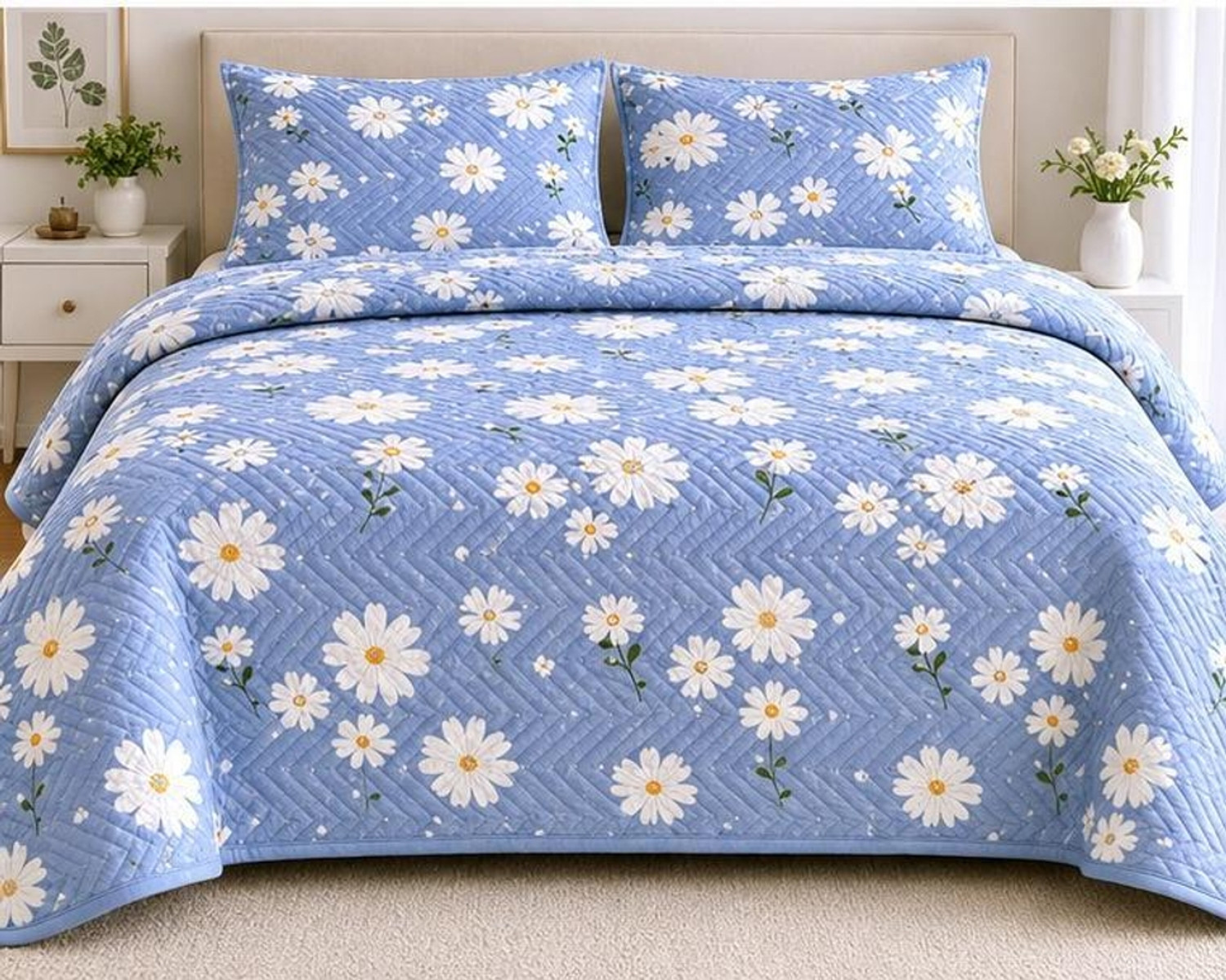 Image of CLOVIS KRAFTS Reversible Cotton King Bed Cover (Blue)