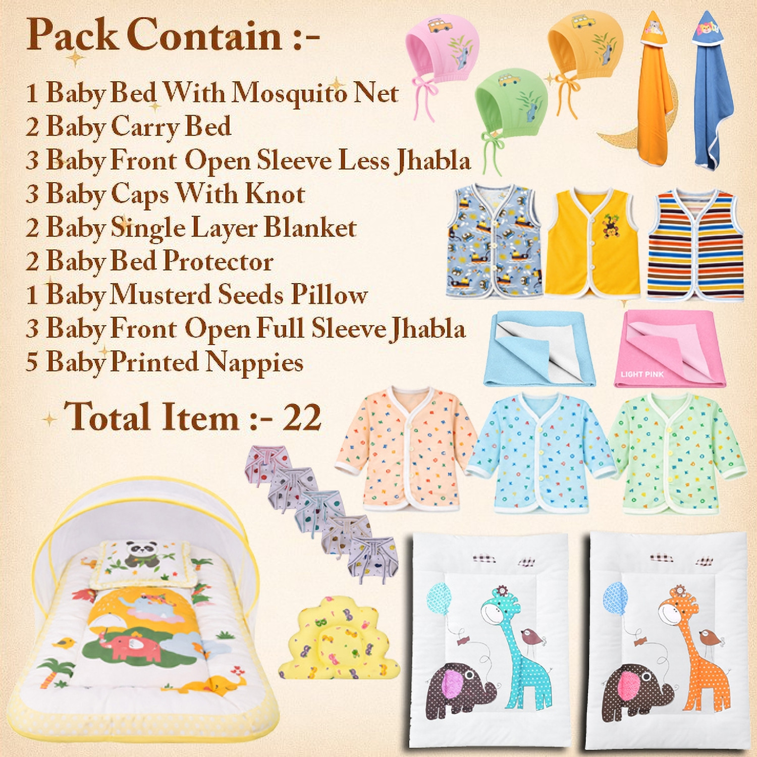 Image of Toddylon New Born Baby Boys & Baby Girls Bedding & Clothing Set Combo Pack