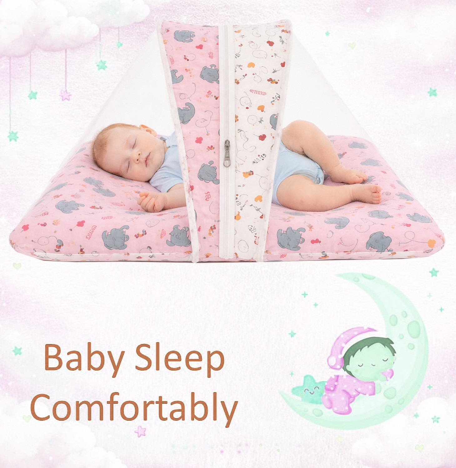 Image of babyfly New Born Baby Bed With Mosquito Net Cotton Washable Kids Mosquito Net