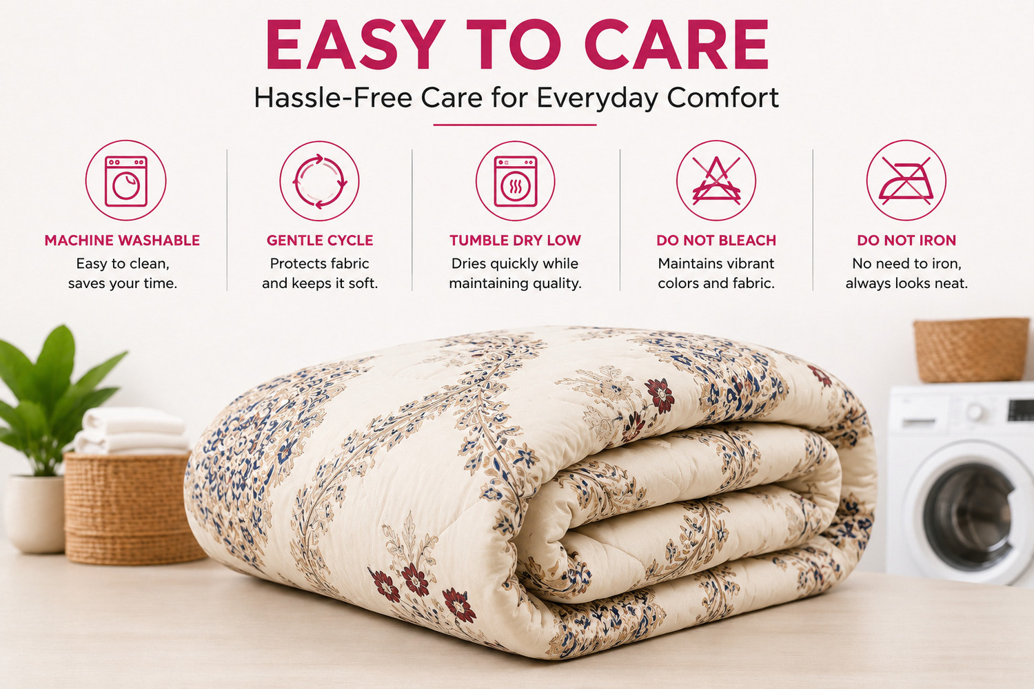 Image of Spire@Home Printed Double Comforter for AC Room (Cotton, Cream Diamond)