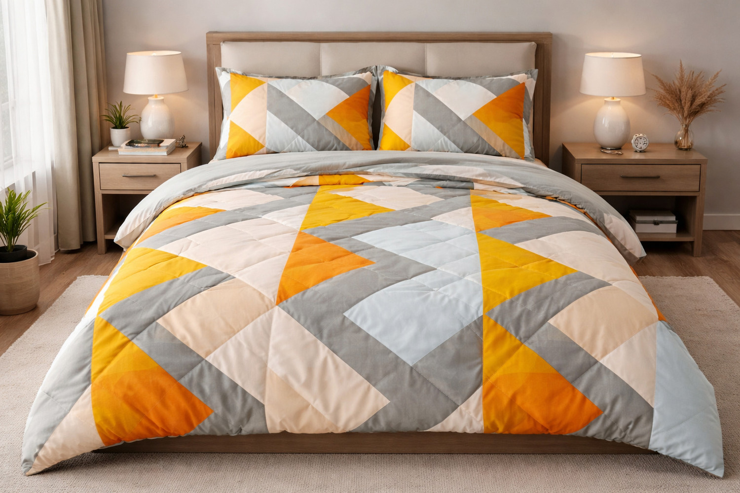 Image of Saha fashion hub Printed Double AC Blanket for AC Room (Poly Cotton, MUSTERD YELLOW GREY)