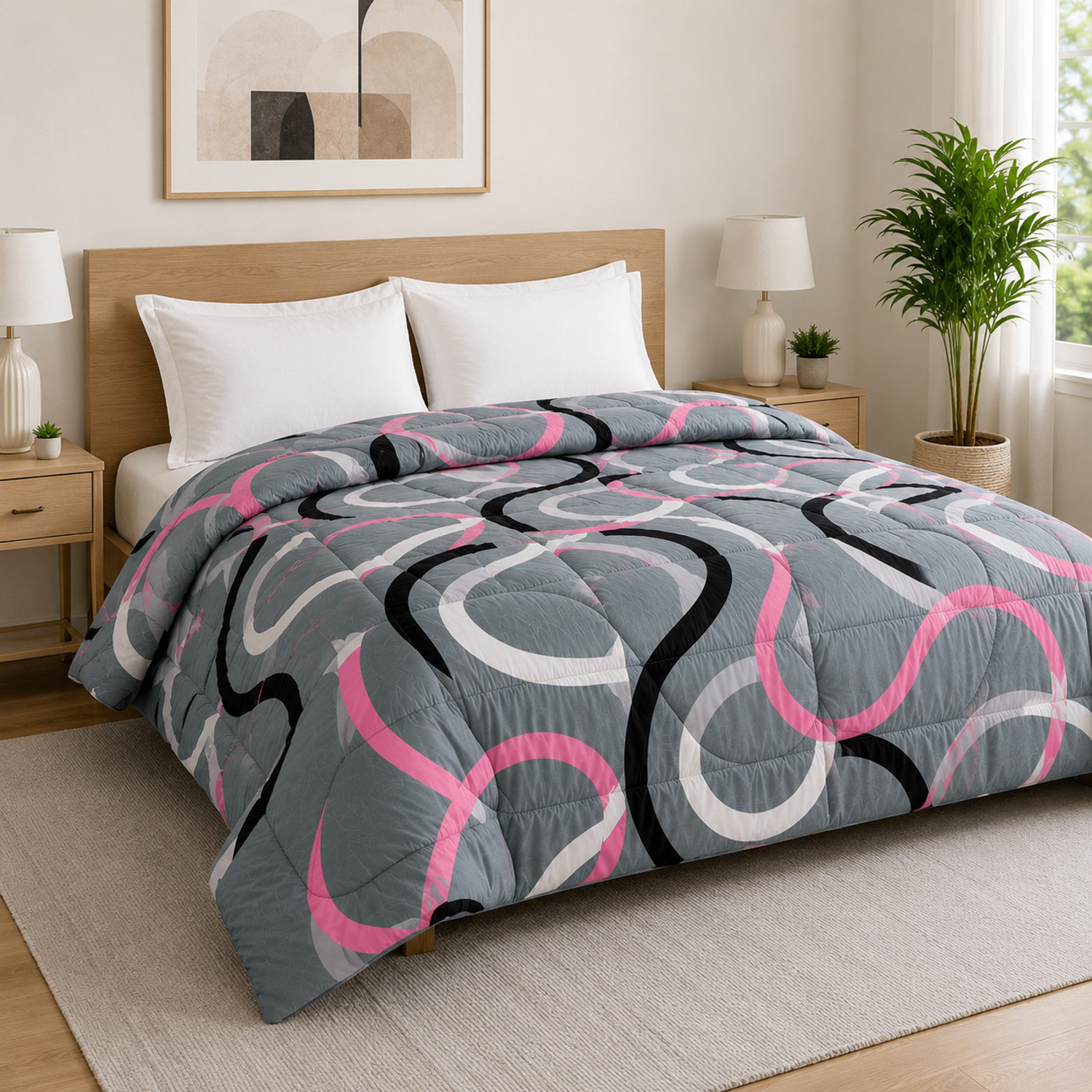 Image of Spire@Home Printed Double Comforter for AC Room (Cotton, Multicolor, Grey)