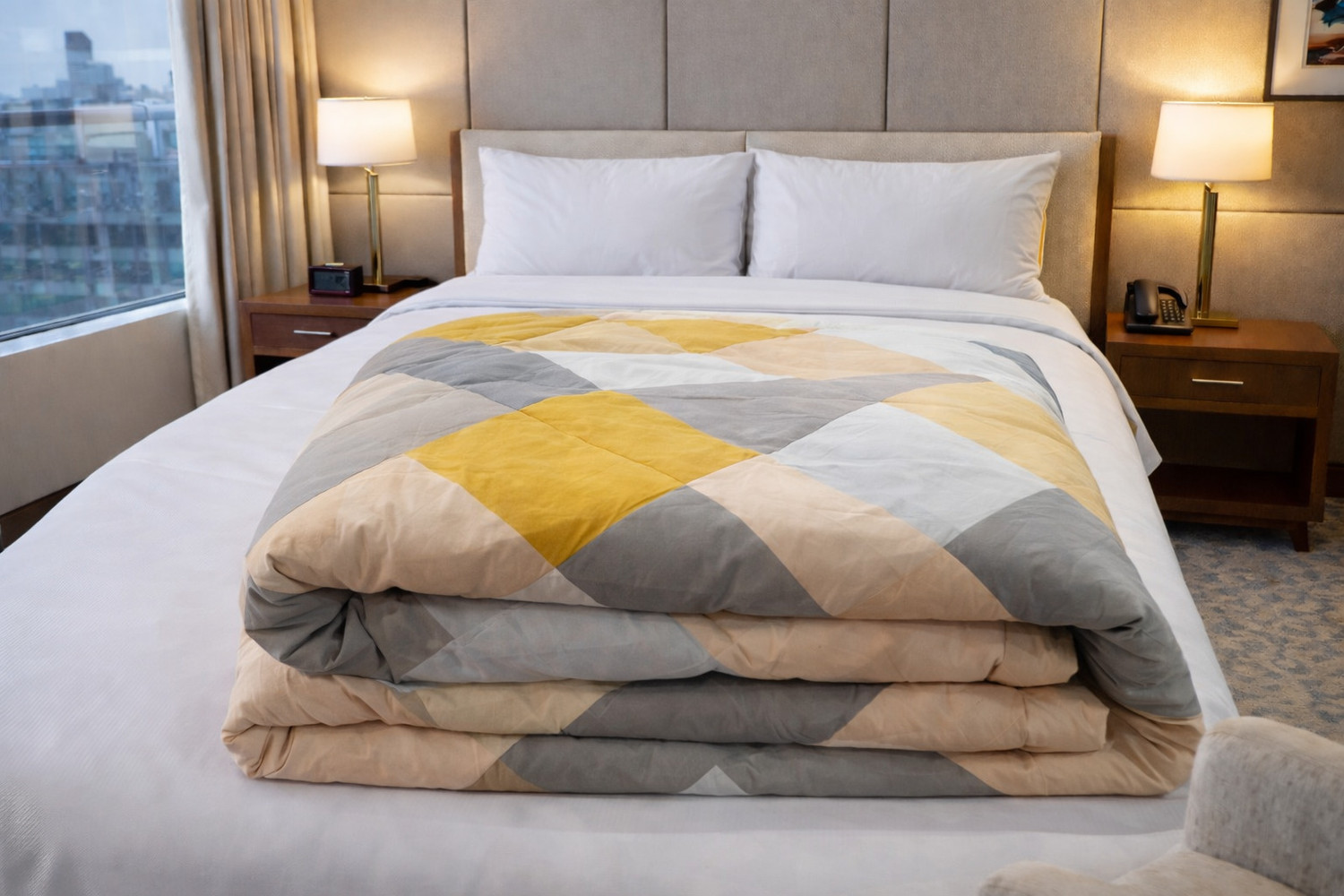 Image of Saha fashion hub Printed Double AC Blanket for AC Room (Poly Cotton, MUSTERD YELLOW GREY)