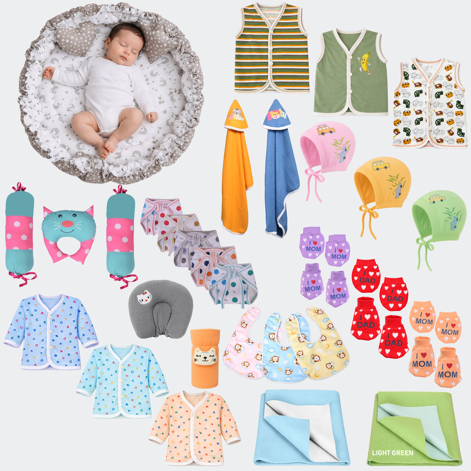 Image of Toddylon New Born Baby Reversible Bed & Daily Essential Items Combo (0-6 Month)