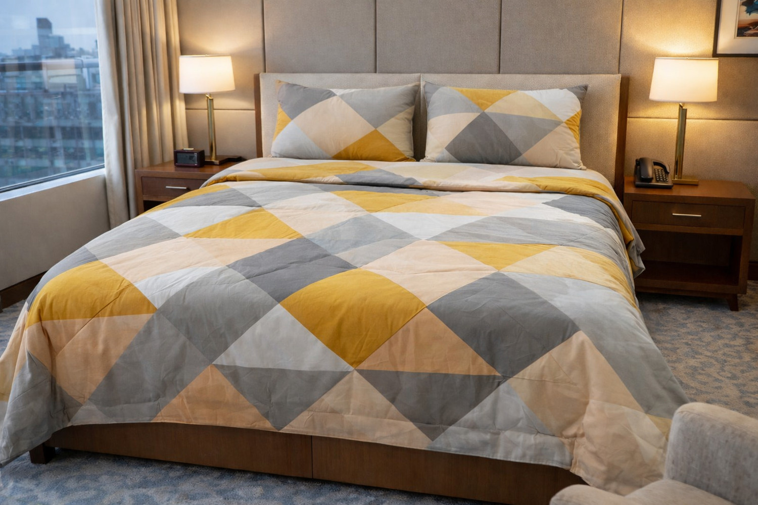 Image of Saha fashion hub Printed Double AC Blanket for AC Room (Poly Cotton, MUSTERD YELLOW GREY)