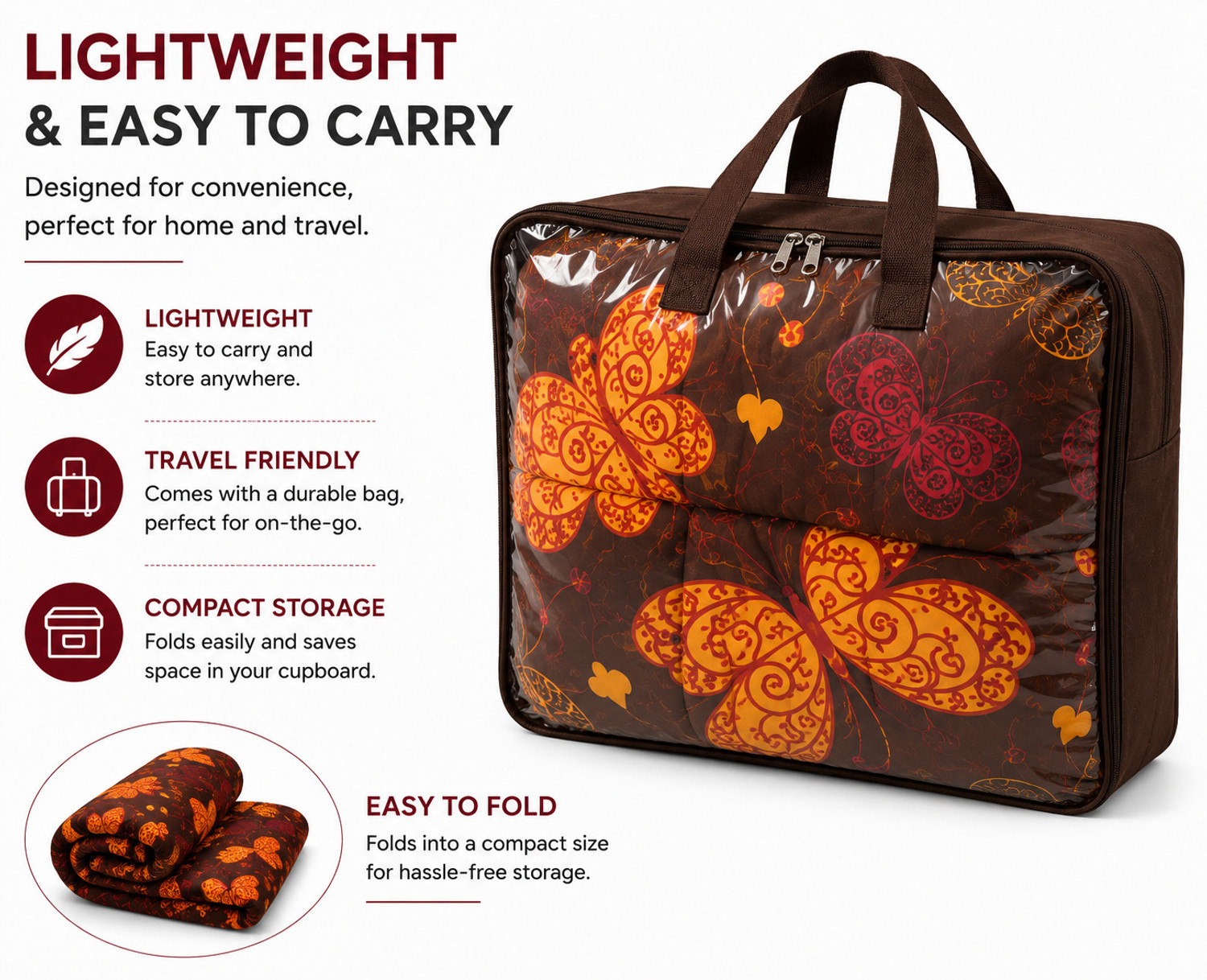 Image of Spire@Home Printed Double Comforter for AC Room (Cotton, Brown Butterfly)