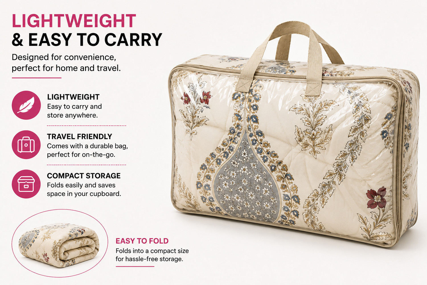 Image of Spire@Home Printed Double Comforter for AC Room (Cotton, Cream Diamond)