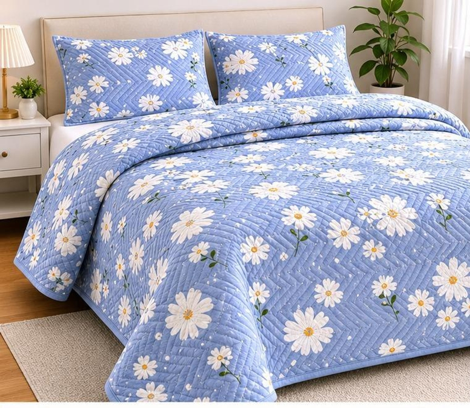 Image of CLOVIS KRAFTS Reversible Cotton King Bed Cover (Blue)