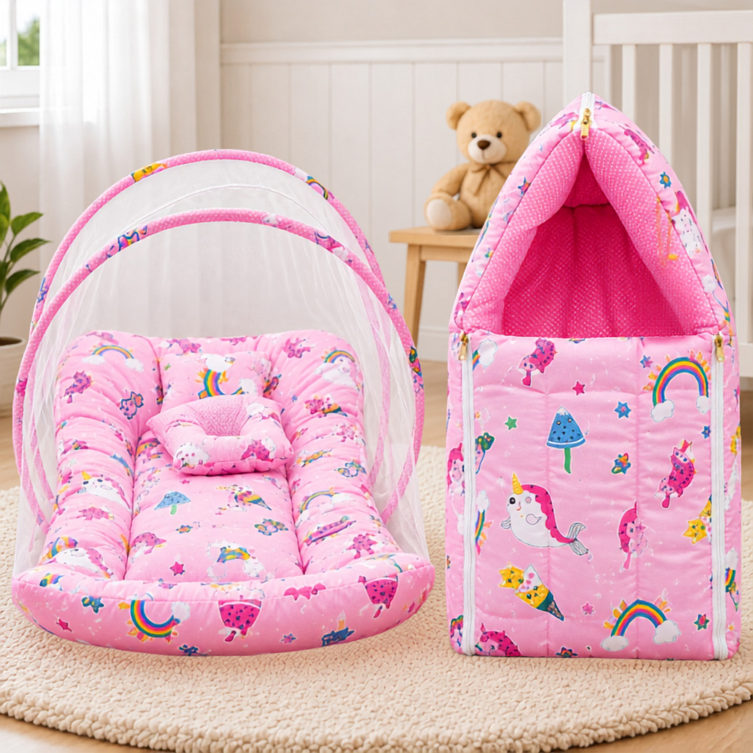 Image of First Vision Cotton Baby Bed Sized Bedding Set
