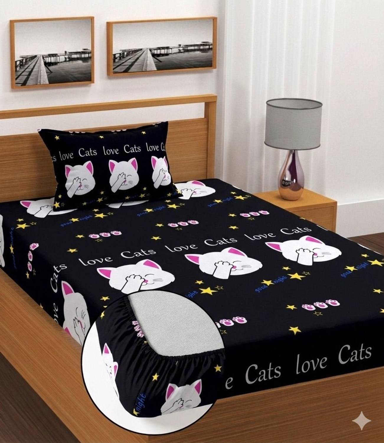 BM Decor Cotton Single Fitted (Elastic) 200 TC Printed 1 Summer Bedsheet