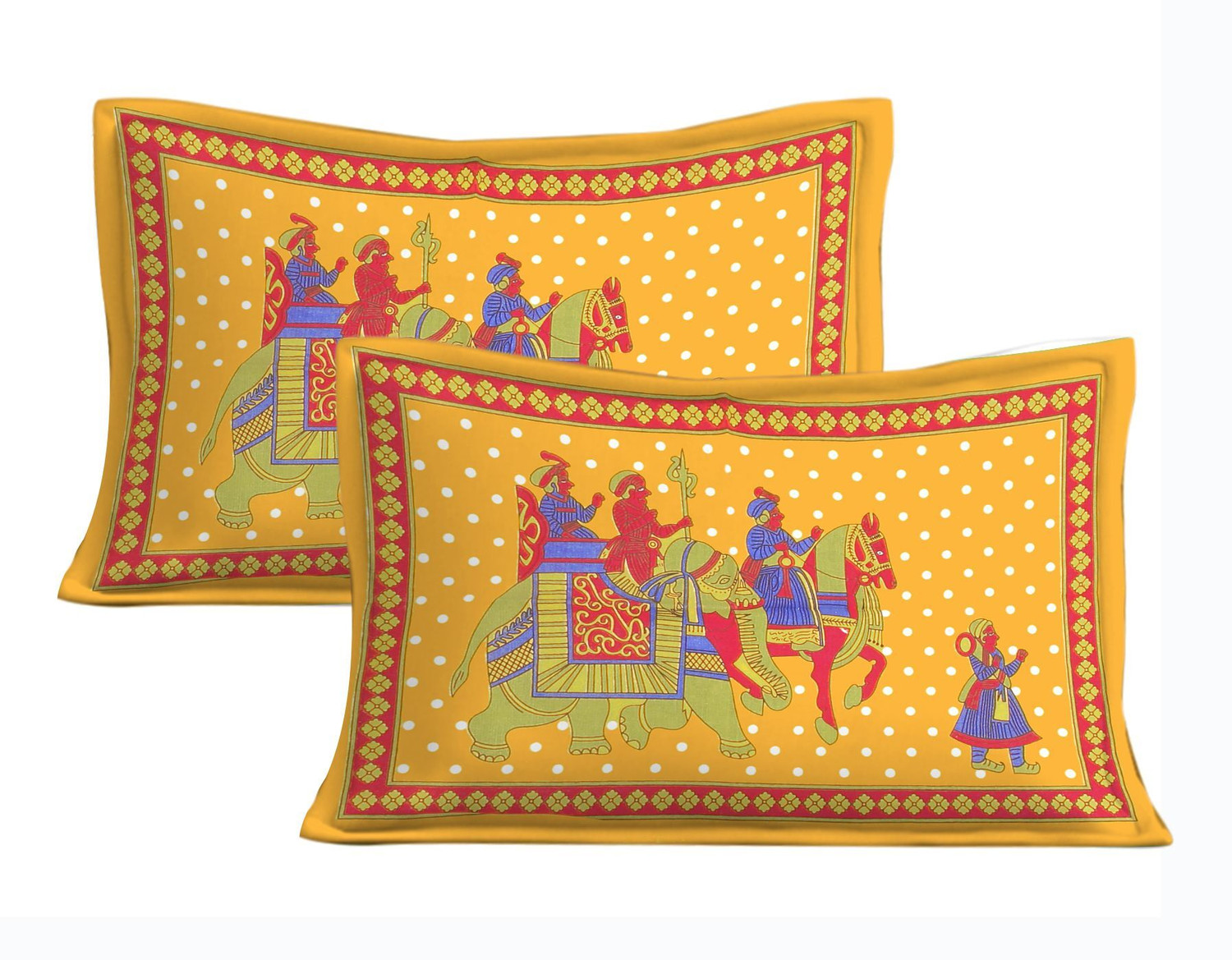 Image of Indian Royal Fashion Cotton Double Flat 144 TC Jaipuri Prints 3 Bedsheets with 2 Pillow Covers