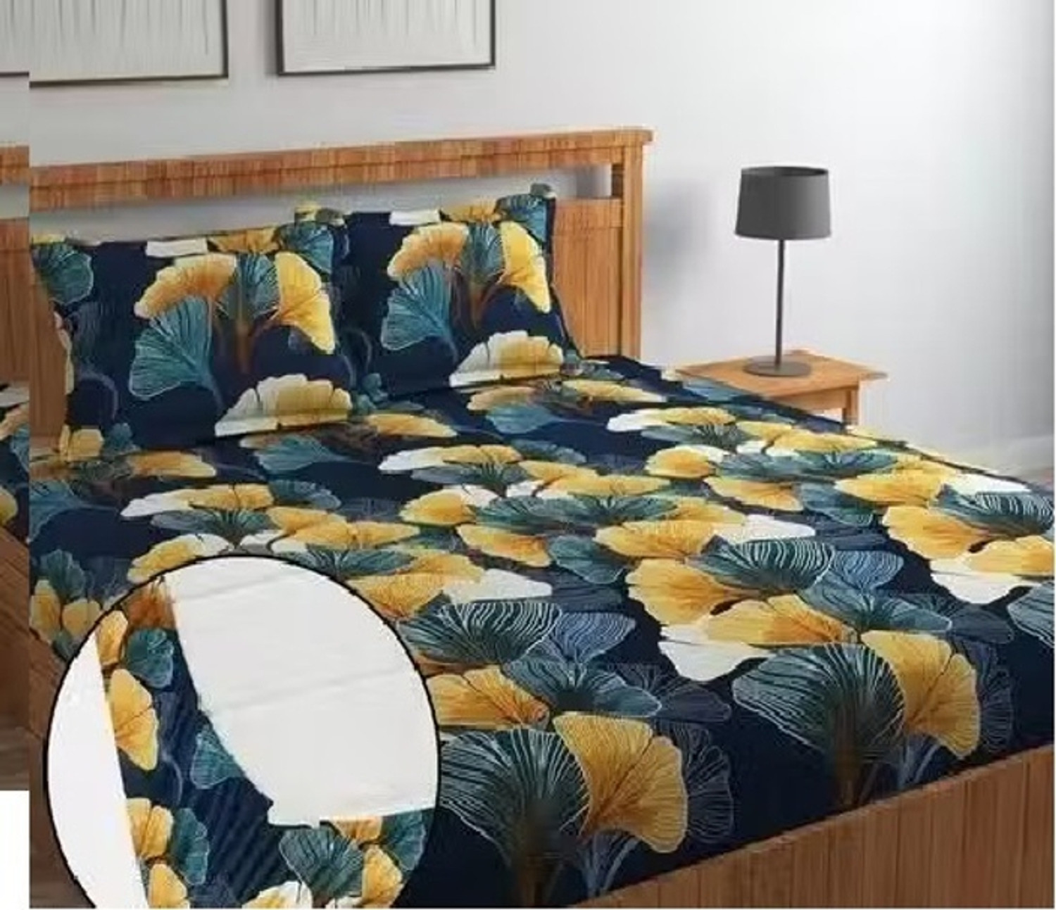 Image of AMEYAA Cotton Double, King Fitted (Elastic) 320 TC Printed 1 Bedsheet with 2 Pillow Covers