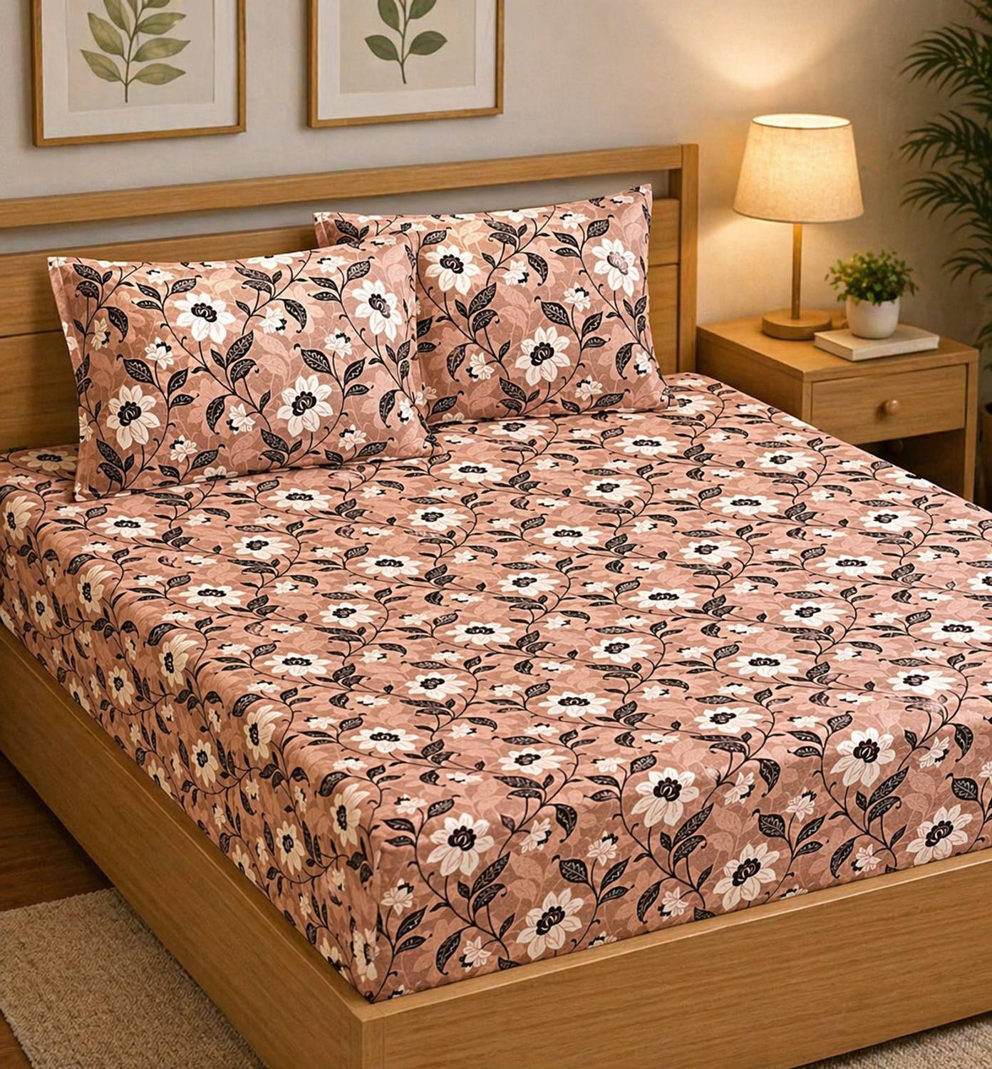 BBSPED Cotton Double Flat 144 TC Printed 1 Bedsheet with 2 Pillow Covers, 2 Cushion Covers