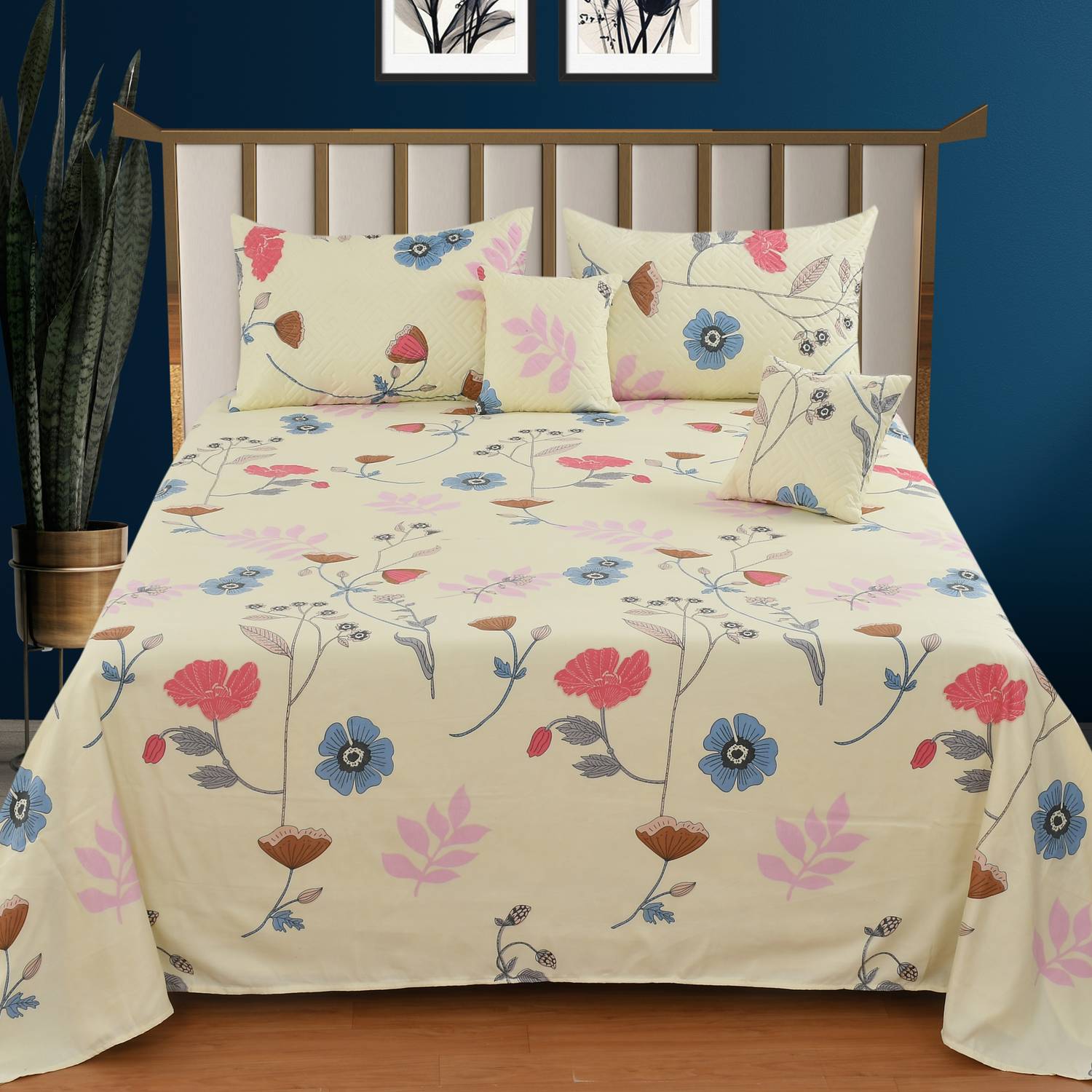 CLOVIS KRAFTS Cotton King Flat 300 TC Printed 1 Bedsheet with 2 P