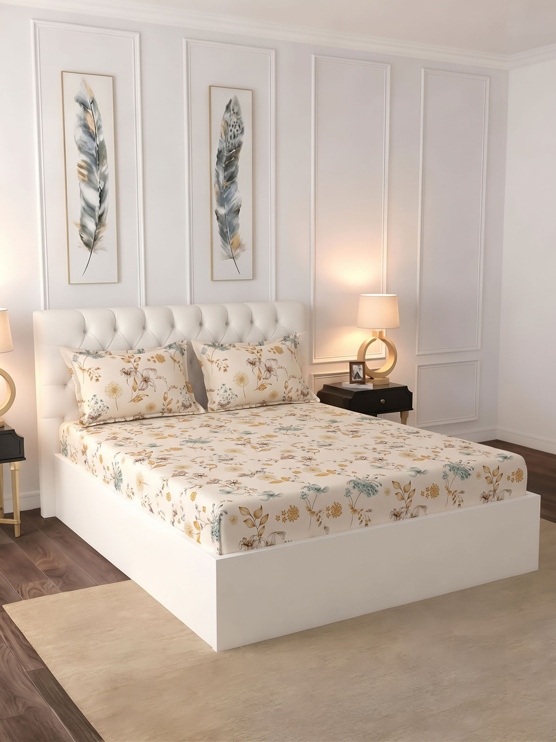 Image of Raymond Home Cotton Super King Flat 200 TC Floral 1 Bedsheet (Orange)