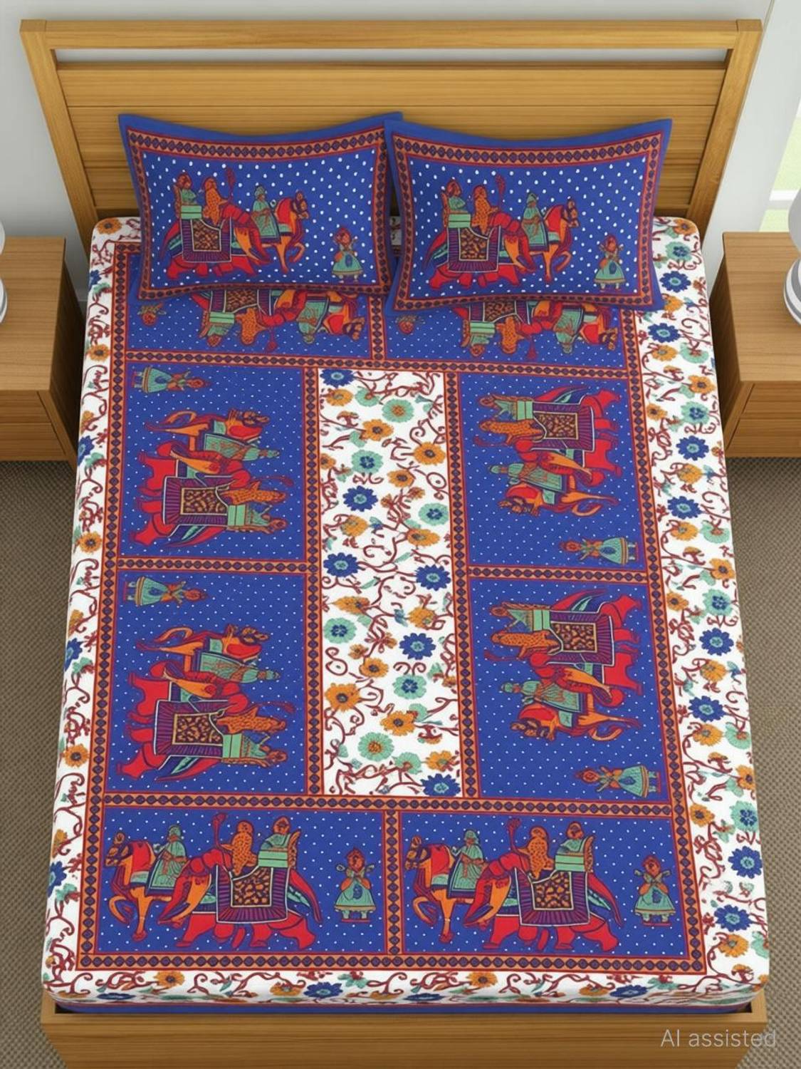 BharatLinen Cotton Single Flat 144 TC Animal 1 Summer Bedsheet with 2 Pillow Covers