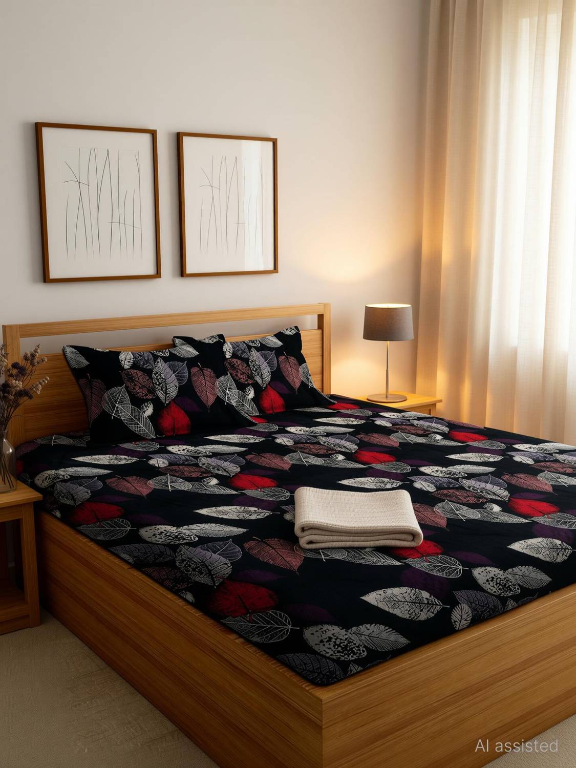 Moonroof Cotton Double Fitted (Elastic) 244 TC Printed 1 Summer Bedsheet with 2 Pillow Covers