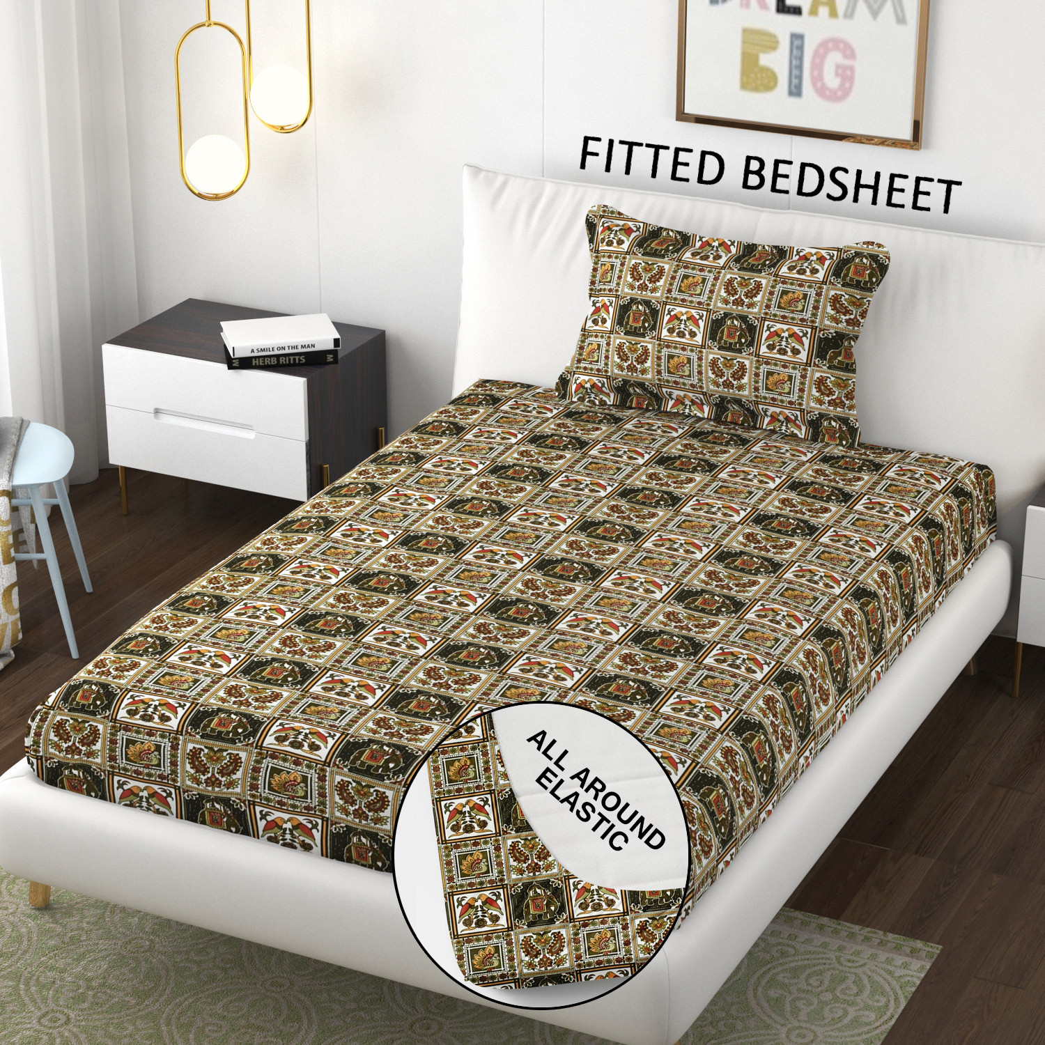 Image of SCHp Cotton Single Fitted (Elastic) 320 TC Printed 1 Bedsheet