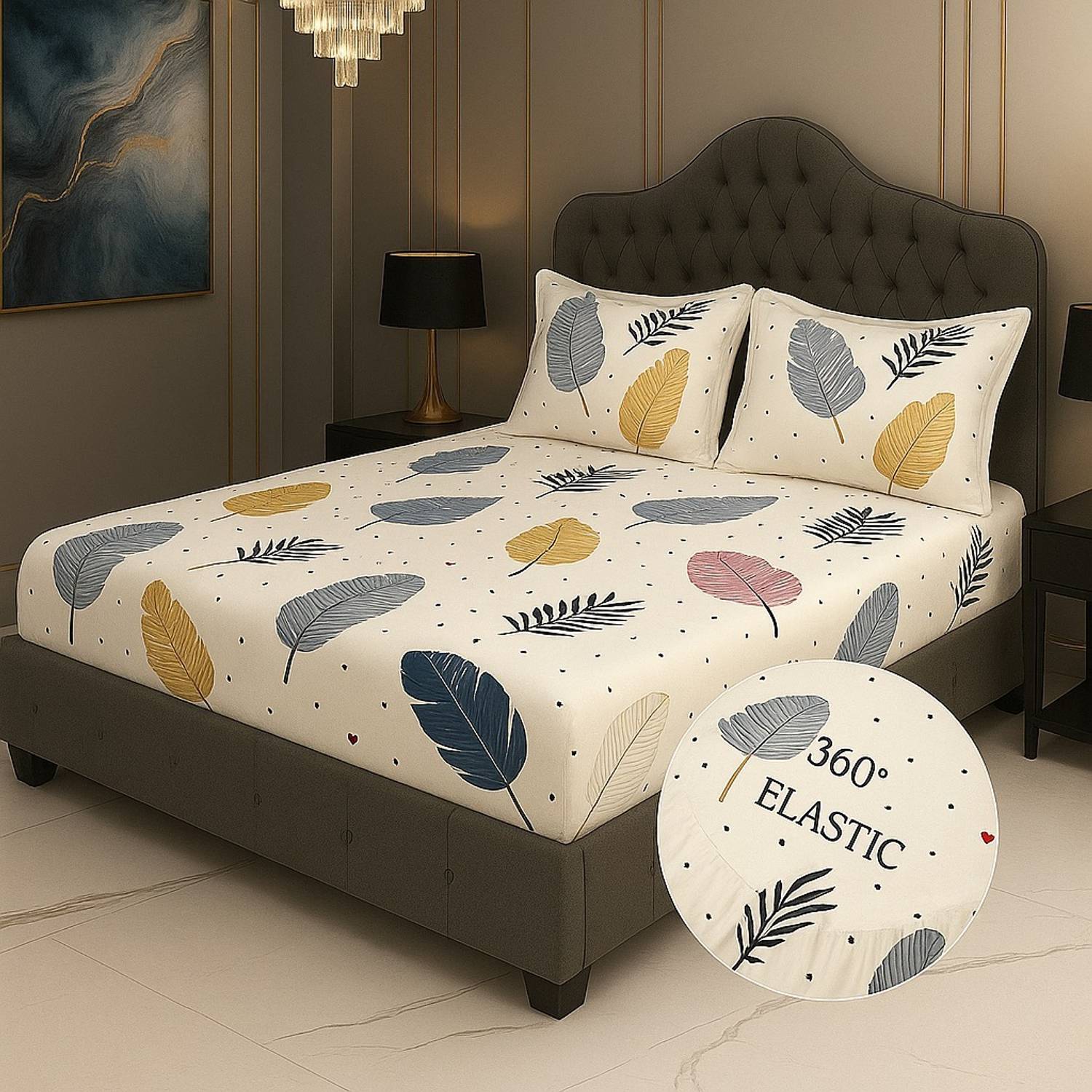 A11 M@LL Microfiber King Fitted (Elastic) 210 TC Printed 1 Bedsheet with 2 Pillow Covers