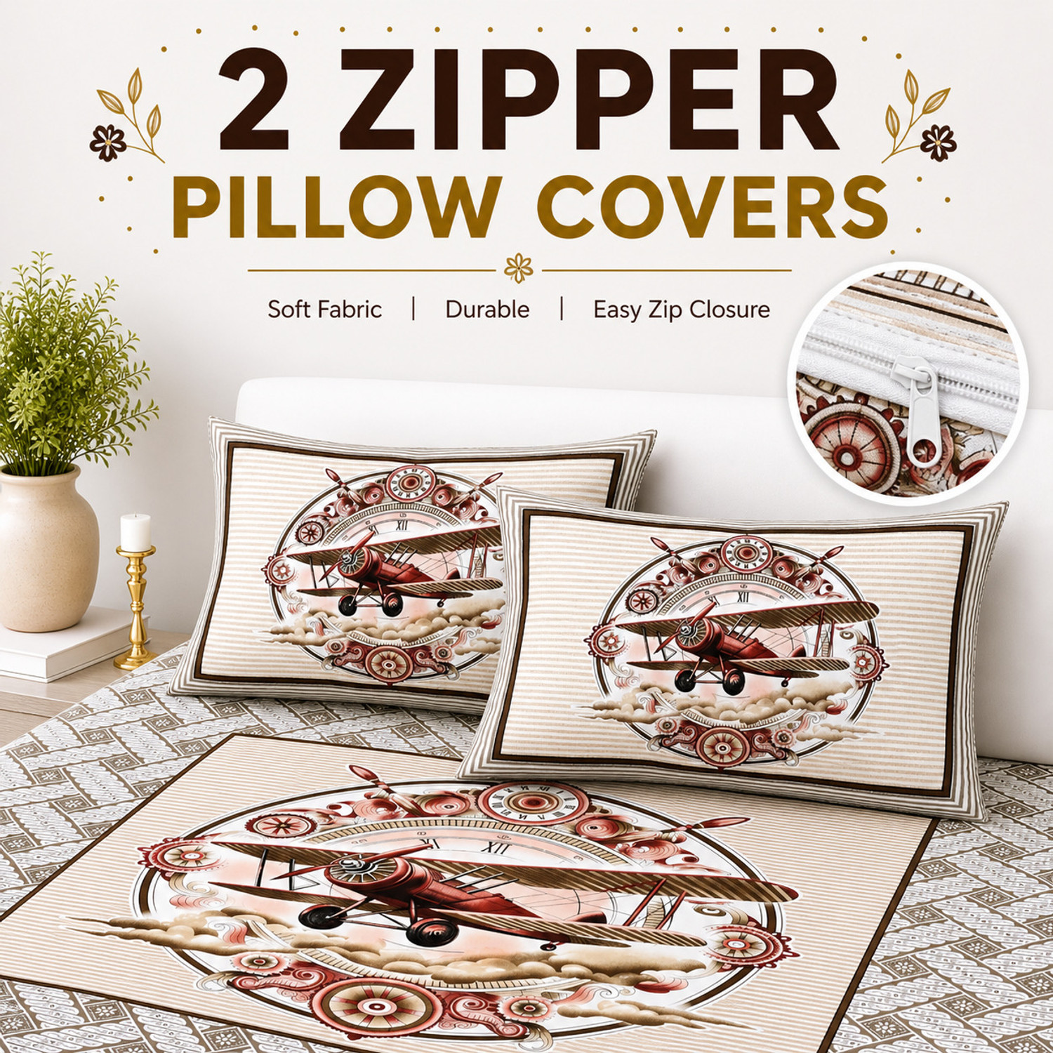 Image of HANSHI Cotton King Flat 260 TC Jaipuri Prints 1 Bedsheet with 2 Pillow Covers
