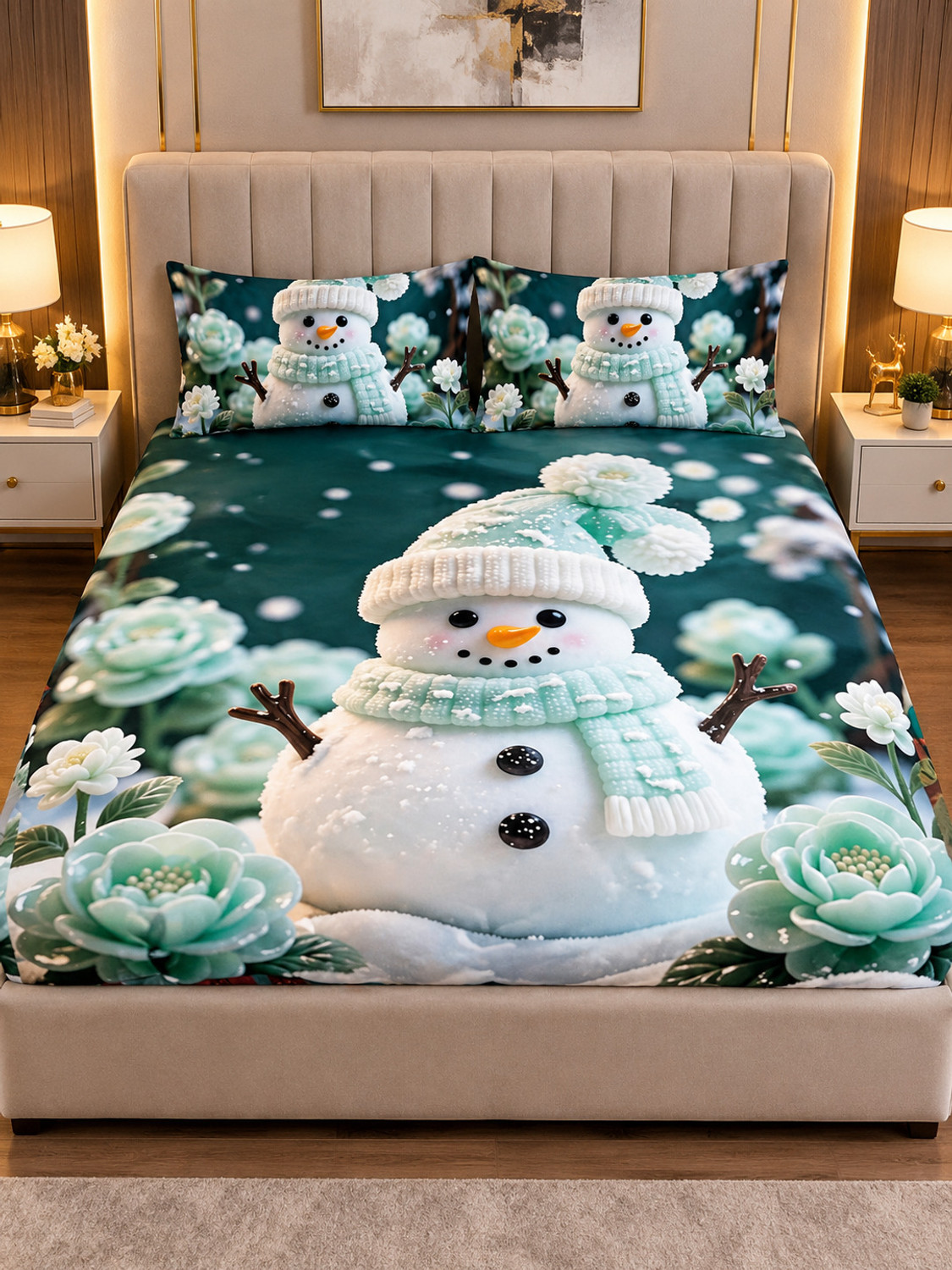 Image of T M Enterprises Cotton Blend Double Flat 300 TC 7D Digital 1 Bedsheet (Multicolor)