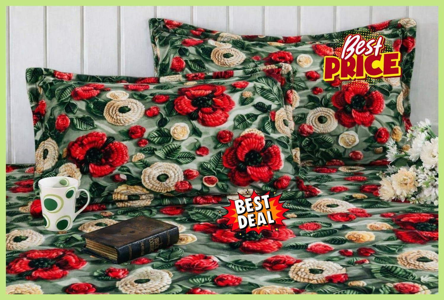 Image of TrueBuy Microfiber King, Double Fitted (Elastic) 260 TC Printed 1 Summer Bedsheet with 2 Pillow Covers
