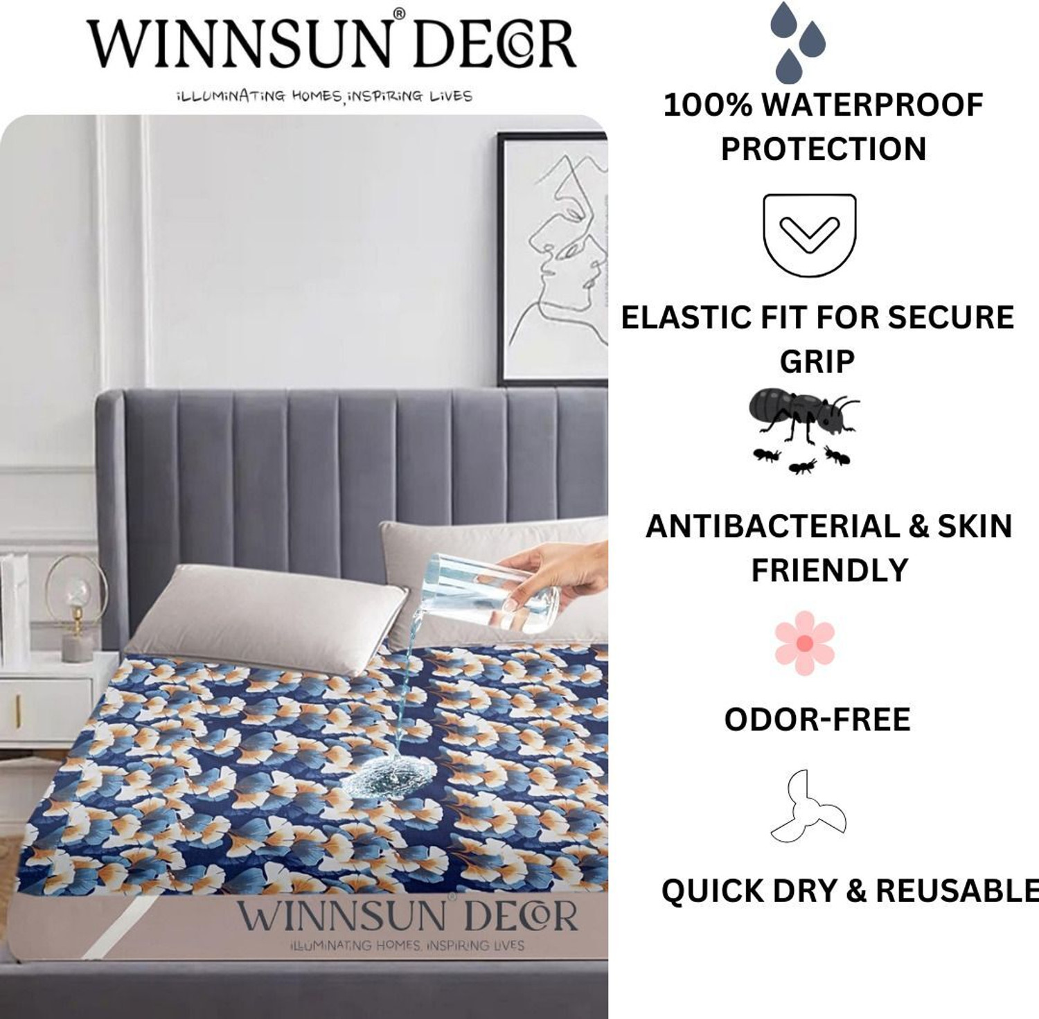 Image of WINNSUN PVC, Polyester King Fitted (Elastic) 1 TC Printed 1 Bedsheet (Multicolor)