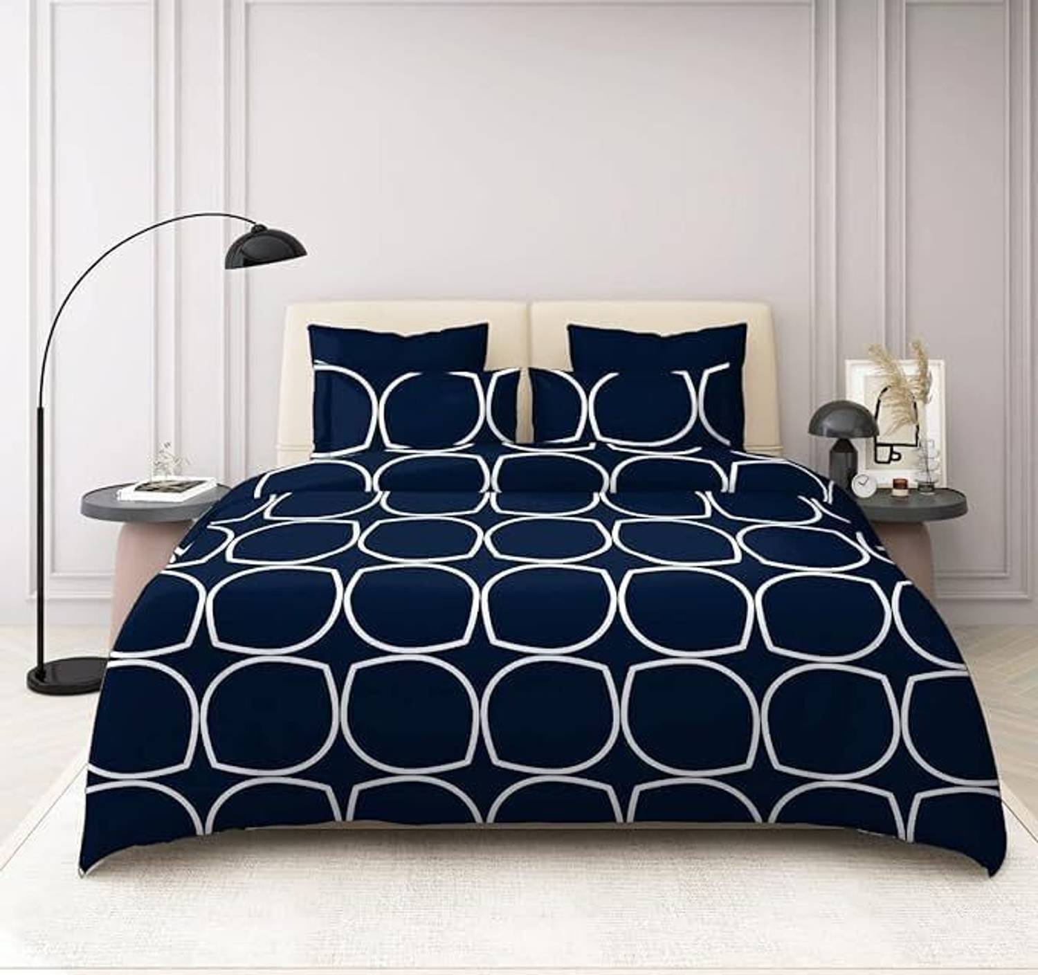 Anand Creative Cotton Double, Queen, King Fitted (Elastic) 244 TC Geometric 1 Bedsheet with 2 Pillow Covers