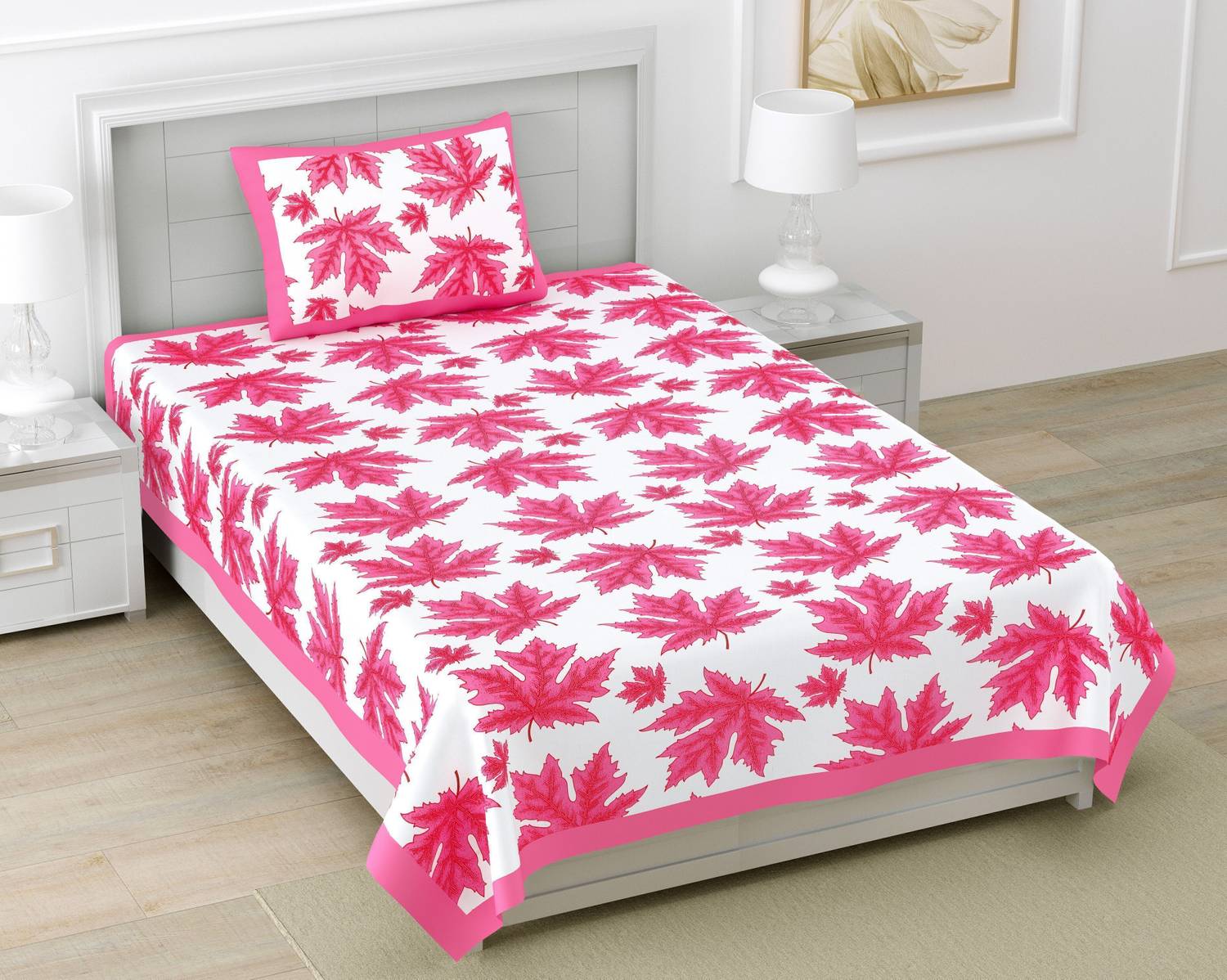 BharatLinen Cotton Single Flat 144 TC Jaipuri Prints 1 Summer Bedsheet with 2 Pillow Covers
