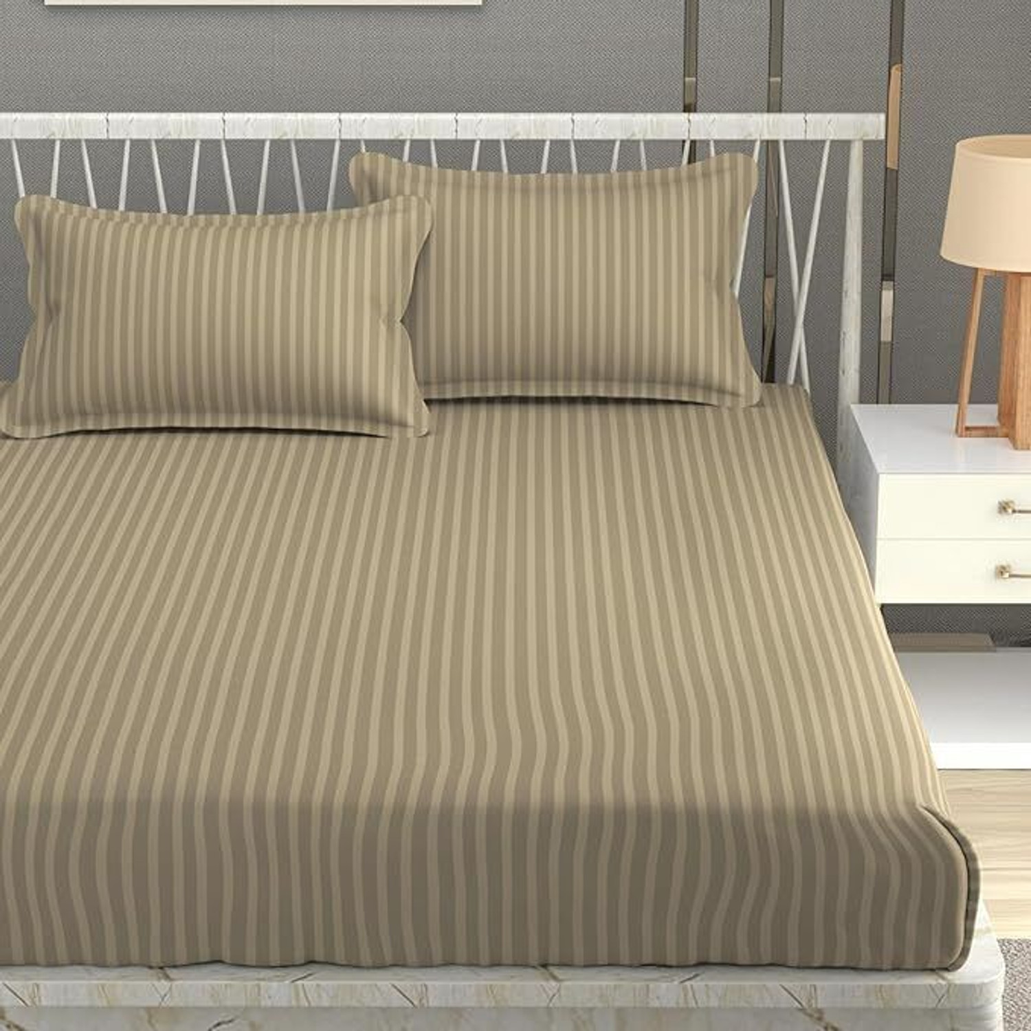 Image of TEXIVA Cotton Double Flat 250 TC Striped 1 Bedsheet