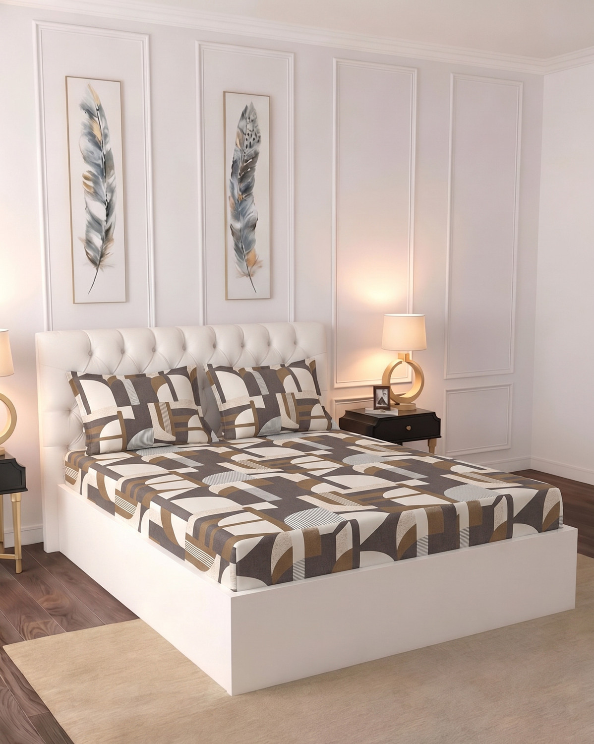 Image of Raymond Home Microfiber Double Flat 110 TC Geometric 1 Bedsheet (Brown)