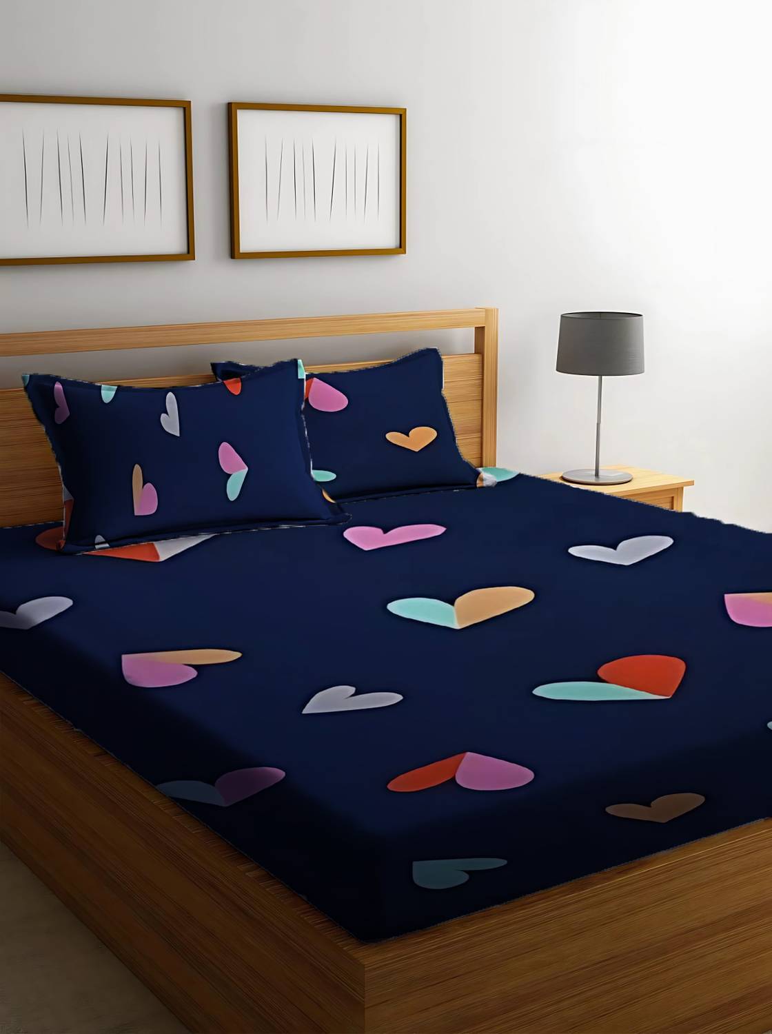 BEDORISM Cotton King Fitted (Elastic) 280 TC Printed 1 Bedsheet with 2 Pillow Covers