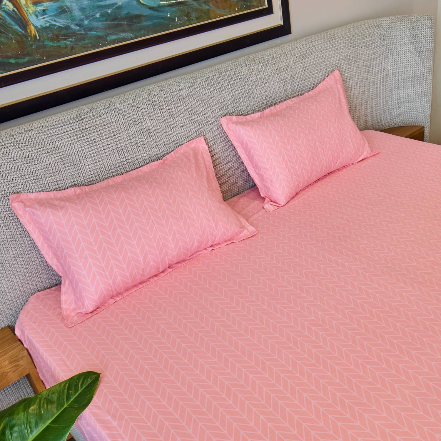 zenalico Cotton Blend Queen Flat 220 TC Printed 1 Bedsheet with 2