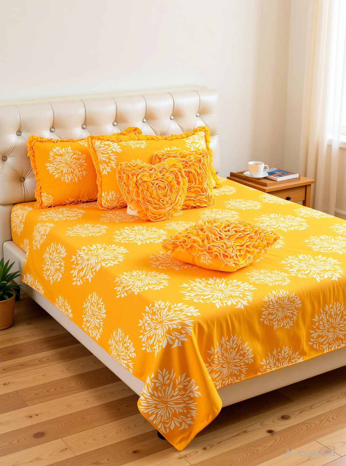 Image of ATCamber Cotton King Flat 300 TC Floral 1 Bedsheet with 2 Pillow Covers