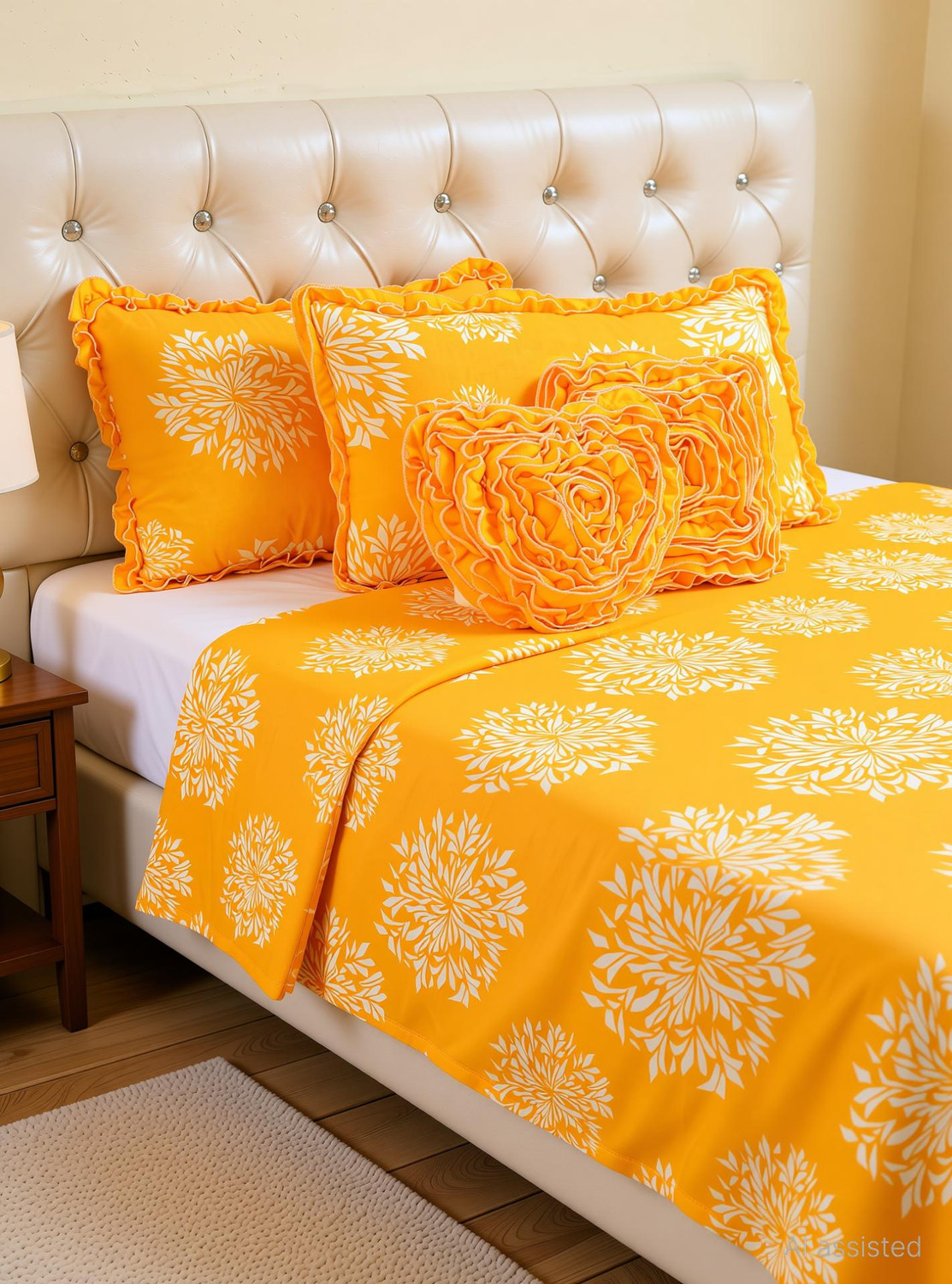 Image of ATCamber Cotton King Flat 300 TC Floral 1 Bedsheet with 2 Pillow Covers