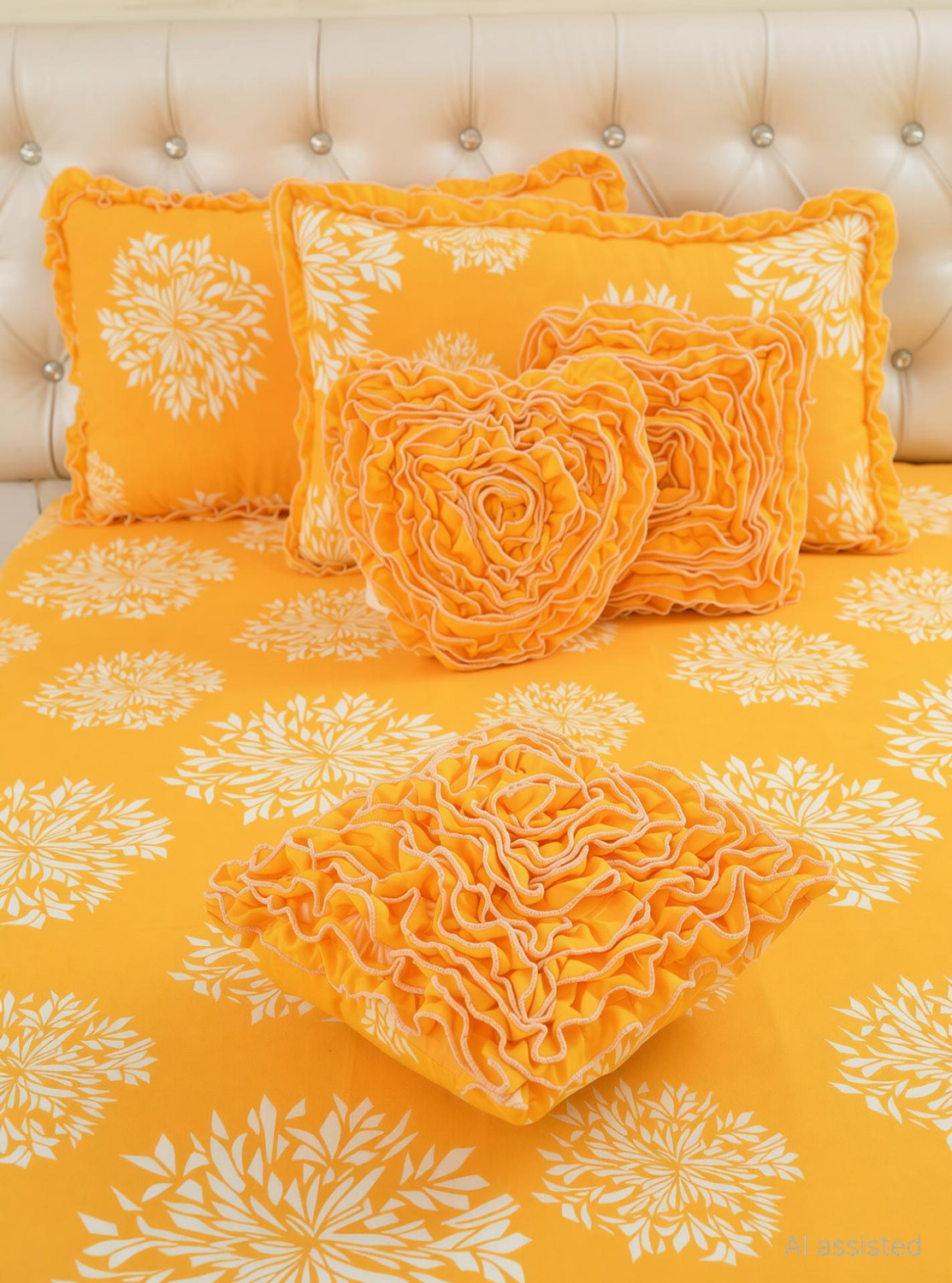 Image of ATCamber Cotton King Flat 300 TC Floral 1 Bedsheet with 2 Pillow Covers