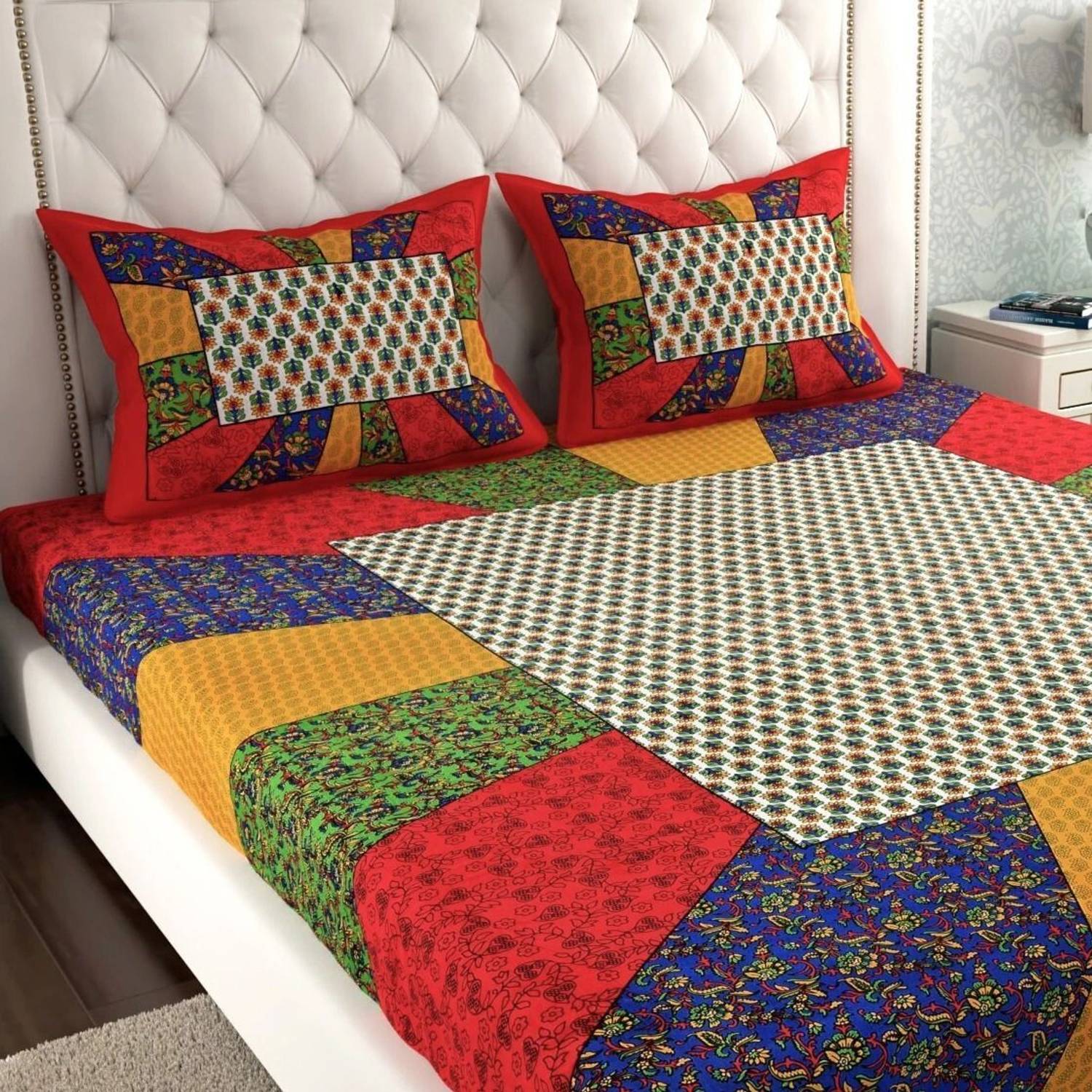 Leo Creation Cotton Double Flat 144 TC Jaipuri Prints 1 Bedsheet
