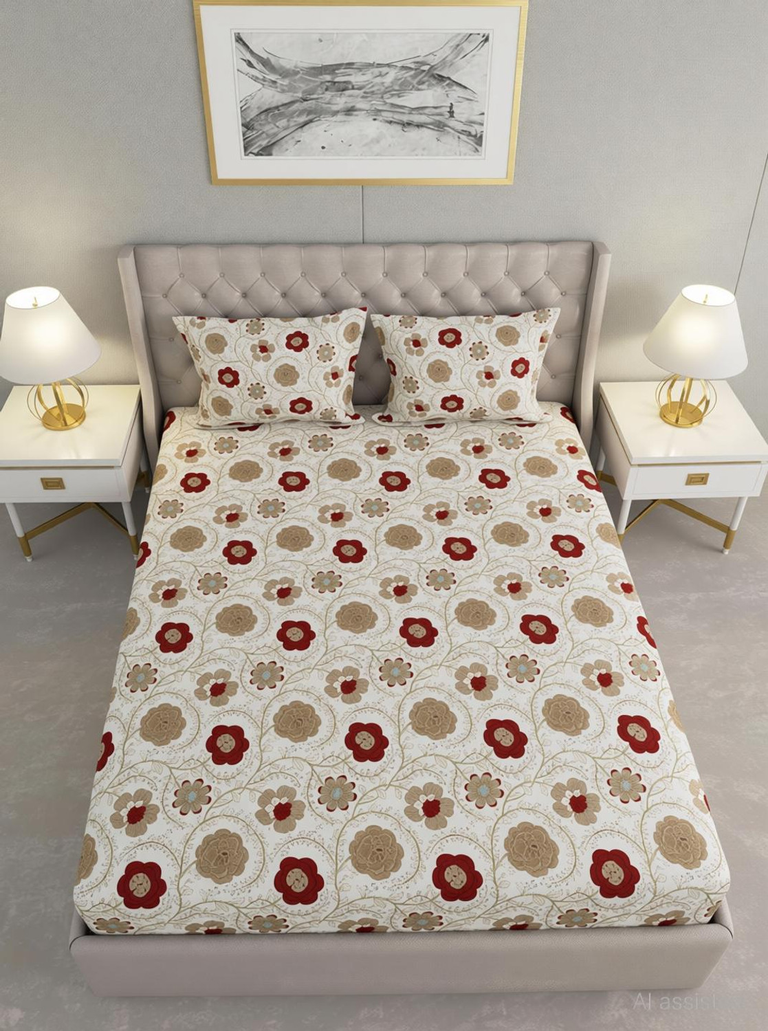 Image of Raymond Home Polyester Double Flat 100 TC Floral 1 Summer Bedsheet with 2 Pillow Covers