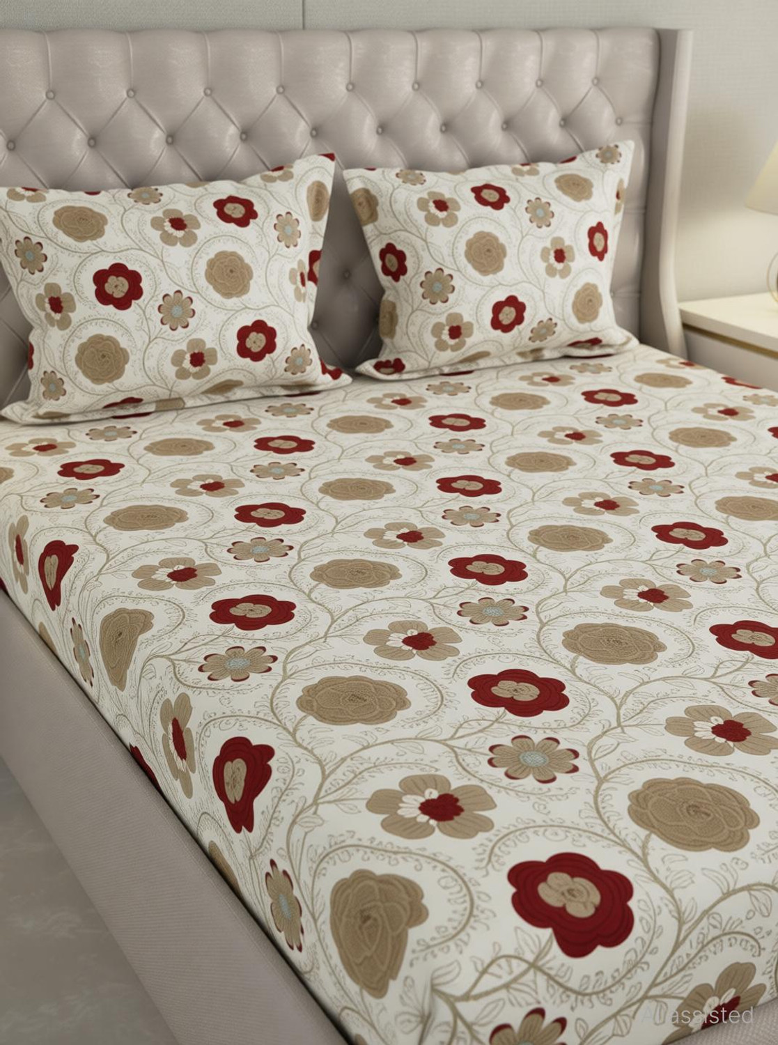 Image of Raymond Home Polyester Double Flat 100 TC Floral 1 Summer Bedsheet with 2 Pillow Covers