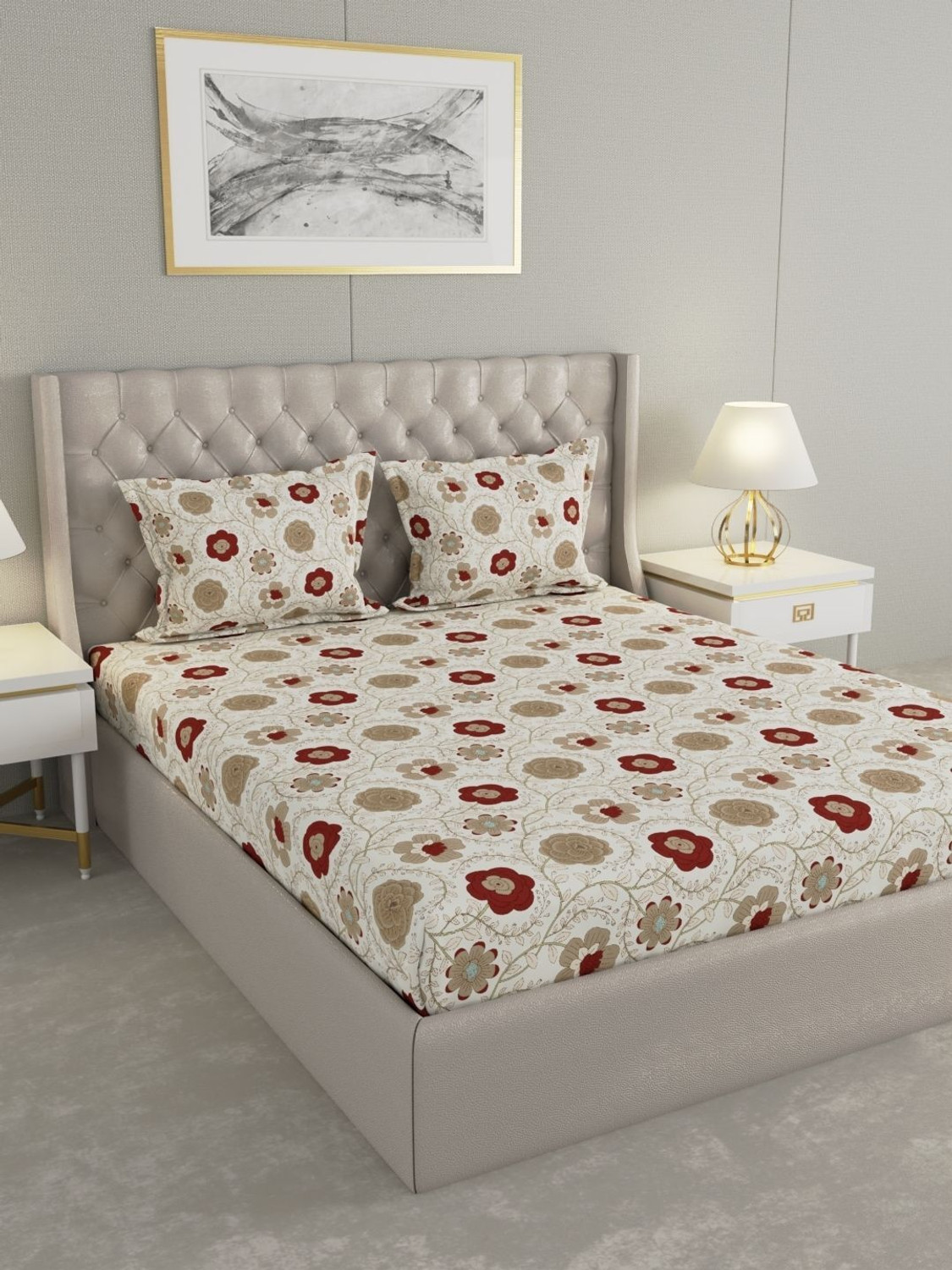 Image of Raymond Home Polyester Double Flat 100 TC Floral 1 Summer Bedsheet with 2 Pillow Covers