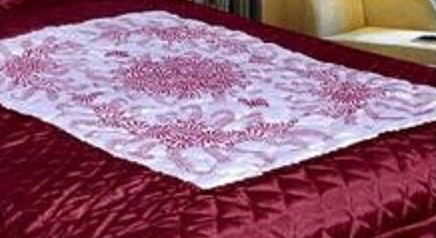 Image of PREPLE Satin Double Flat 310 TC Printed 1 Bedsheet with 2 Pillow Covers (Maroon, white)