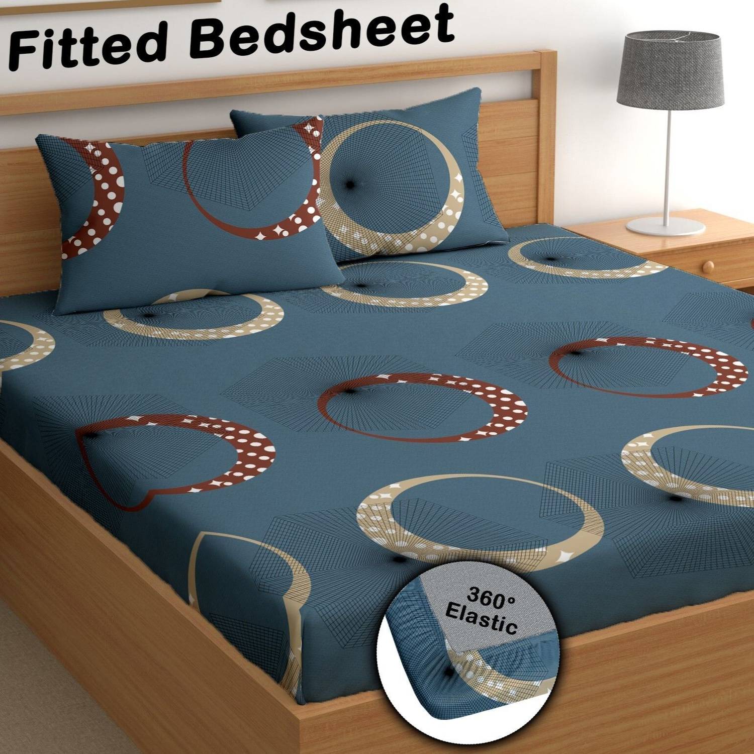 CG Homes Cotton Double Fitted (Elastic) 180 TC Printed 1 Bedsheet