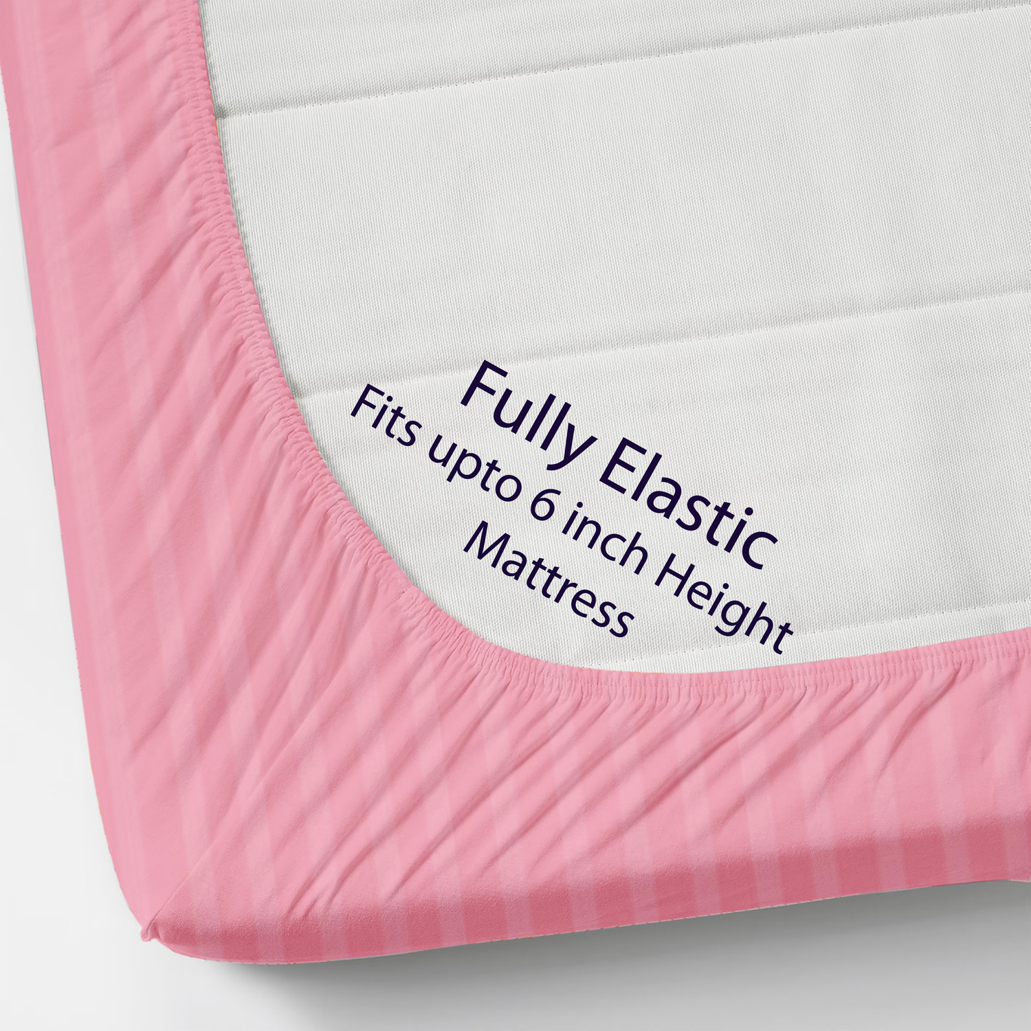 Image of Homefab India Cotton King Fitted (Elastic) 140 TC Striped 1 Summer Bedsheet with 2 Pillow Covers