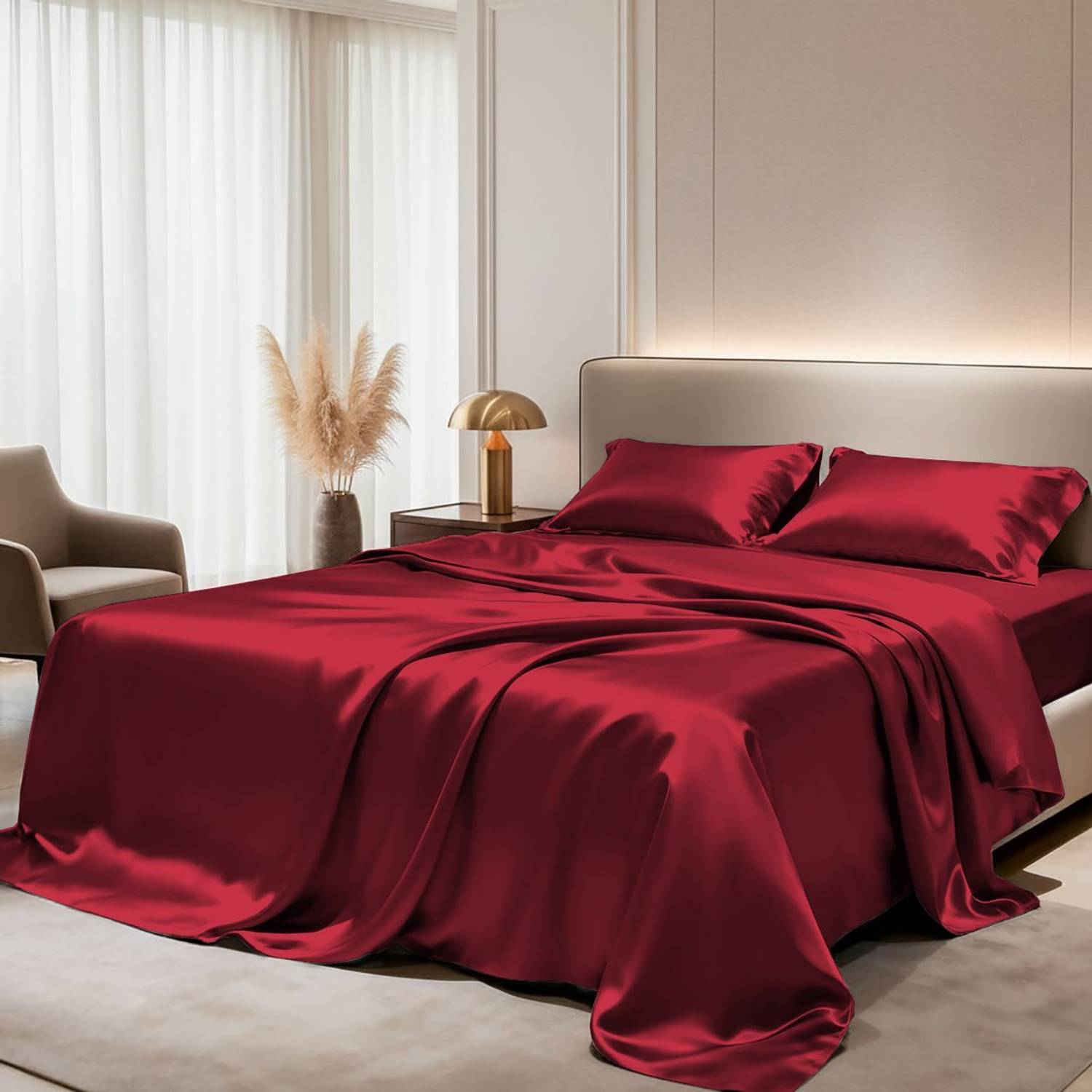 ALISHIBACASA Silk Single Flat 400 TC Solid 1 Bedsheet with 2 Pillow Covers